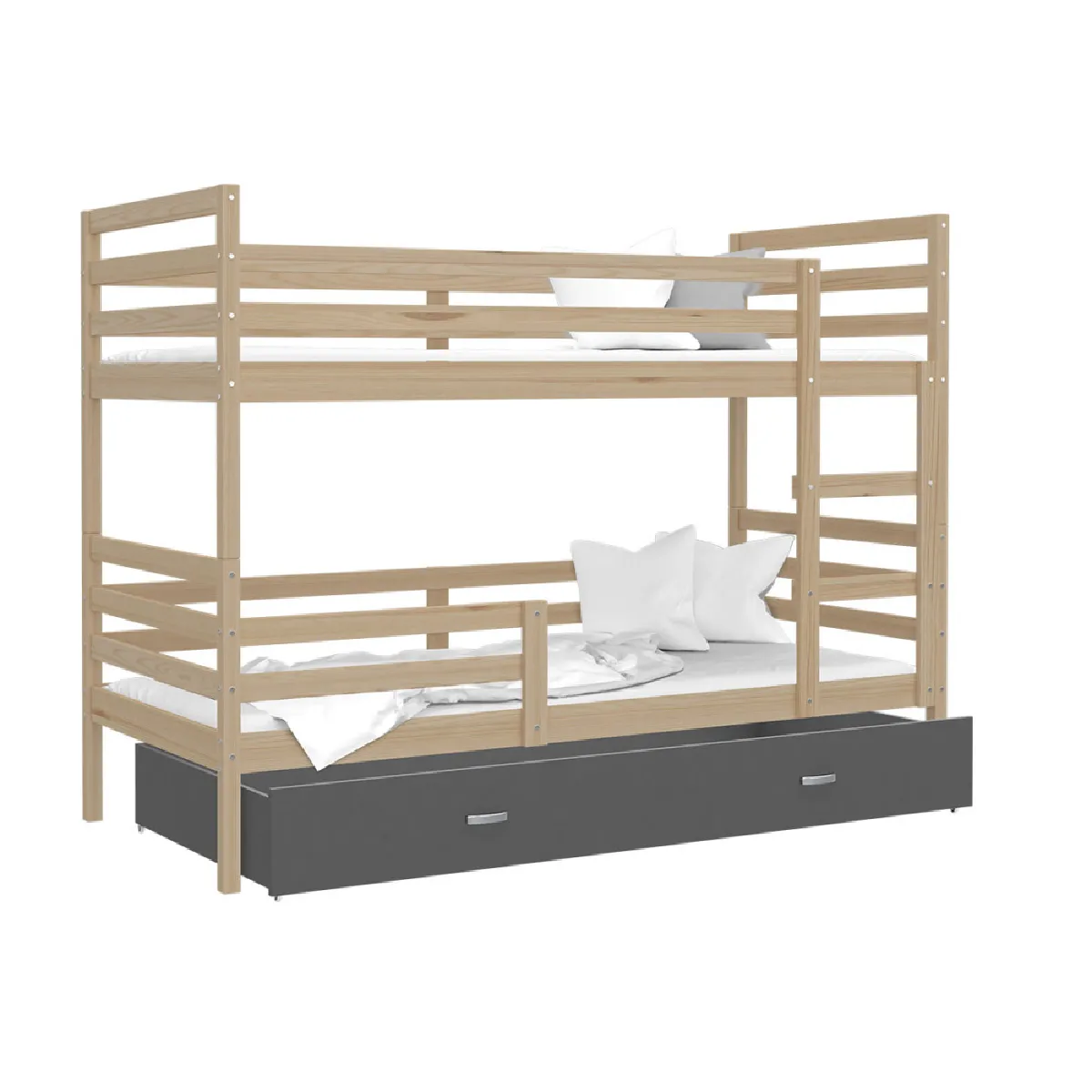 Lit Superposé Milo 90x190 tiroir + Matelas Pin - gris