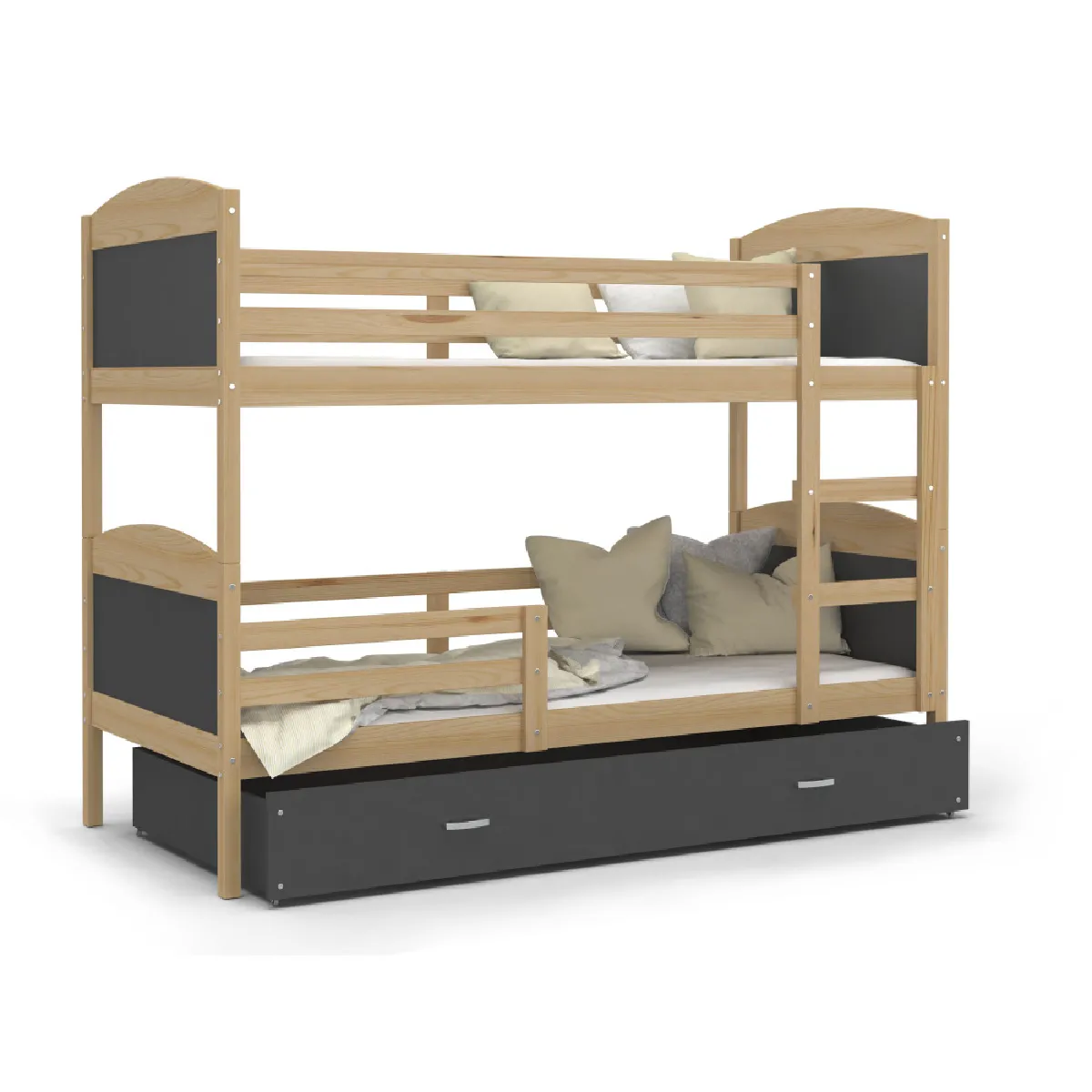 Lit Superposé Mateo 90x190 tiroir + Matelas Pin - gris