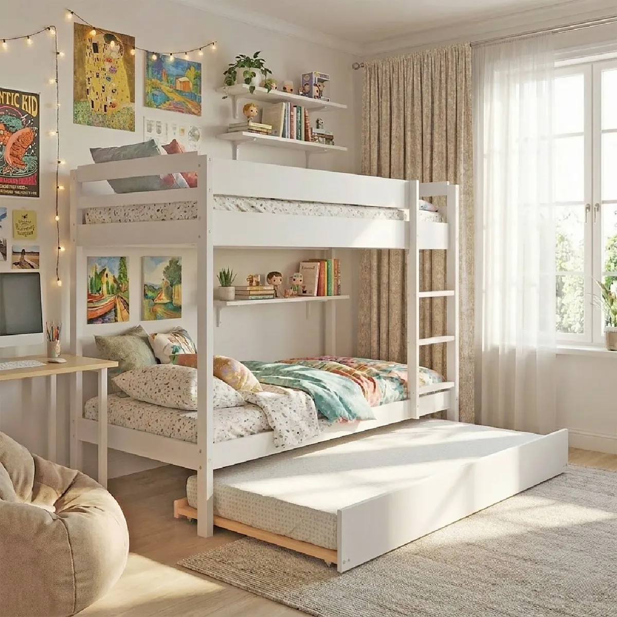 LIT SUPERPOSE WALLY 90x190 + 2 SOMMIERS + 1 LIT TIROIR/ BLANC