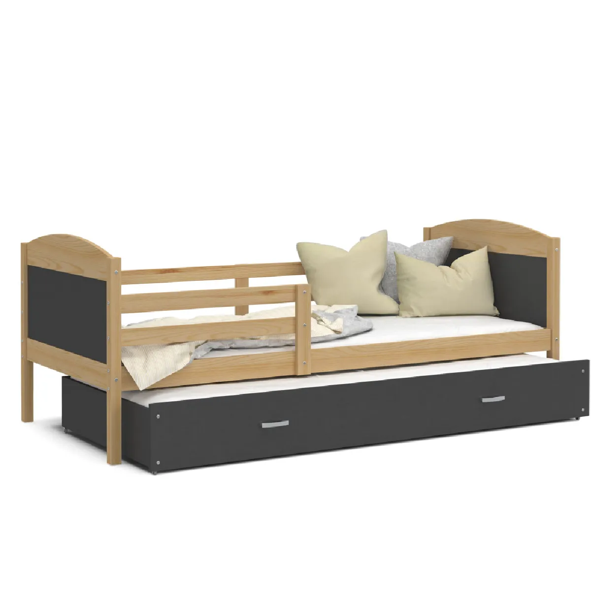 Lit Gigogne Mateo 90x190 matelas inclus Pin - gris