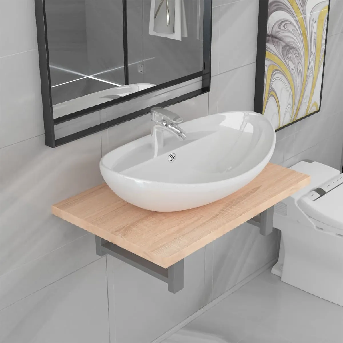 vidaXL Meuble de salle de bain 2 pcs Céramique Chêne