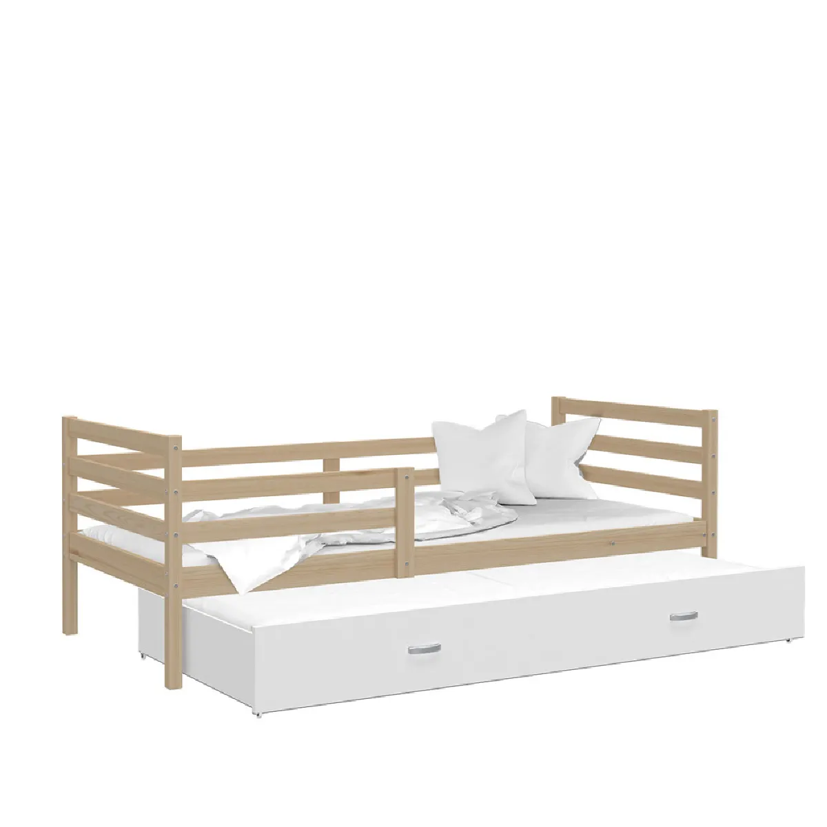 Lit Gigogne Milo 90x190 matelas inclus Pin - blanc