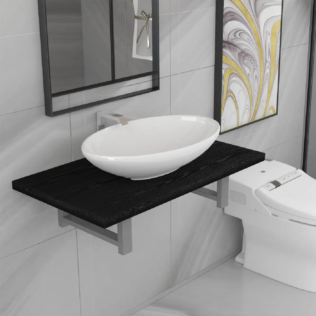 vidaXL Meuble salle de bain - Céramique Noir