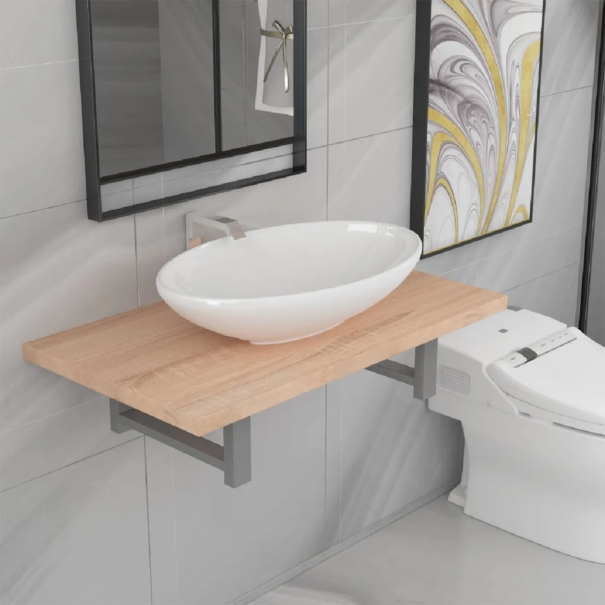 vidaXL Meuble de salle de bain en deux pièces - Chêne