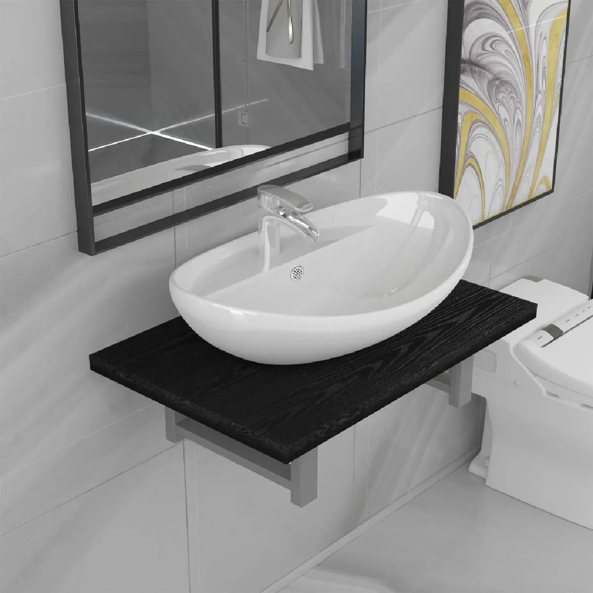vidaXL Meuble de Salle de Bain - Noir Céramique