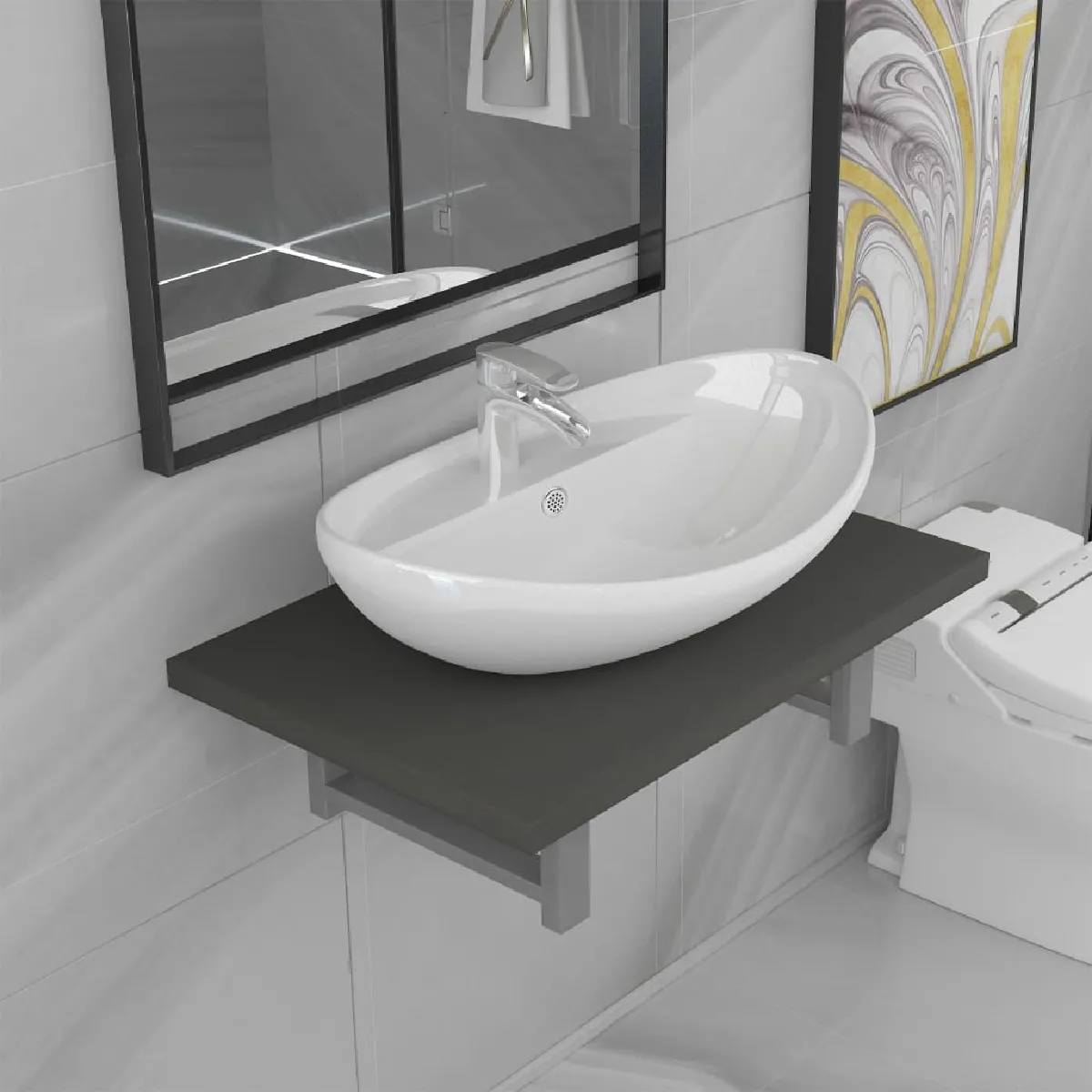 vidaXL Meuble salle de bain gris - Céramique