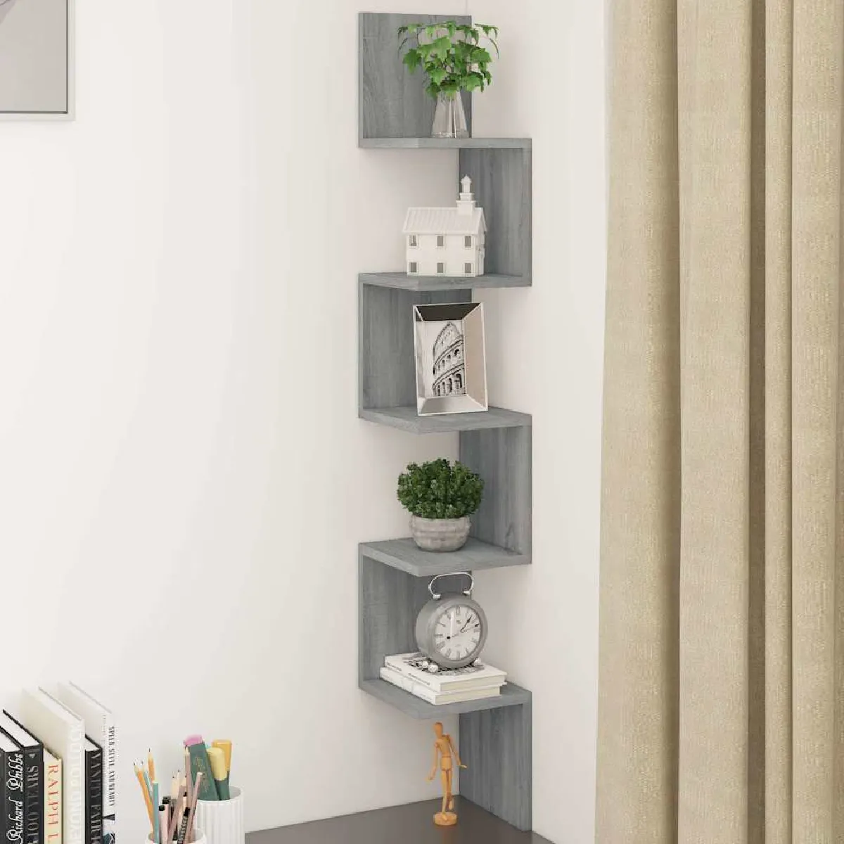 VIDAXL - Etagère d'angle murale - 20x20x127,5 cm - Gris - Image 2