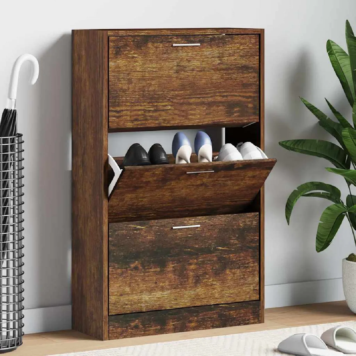 Vidaxl Armoire À Chaussures - Chêne Fumé