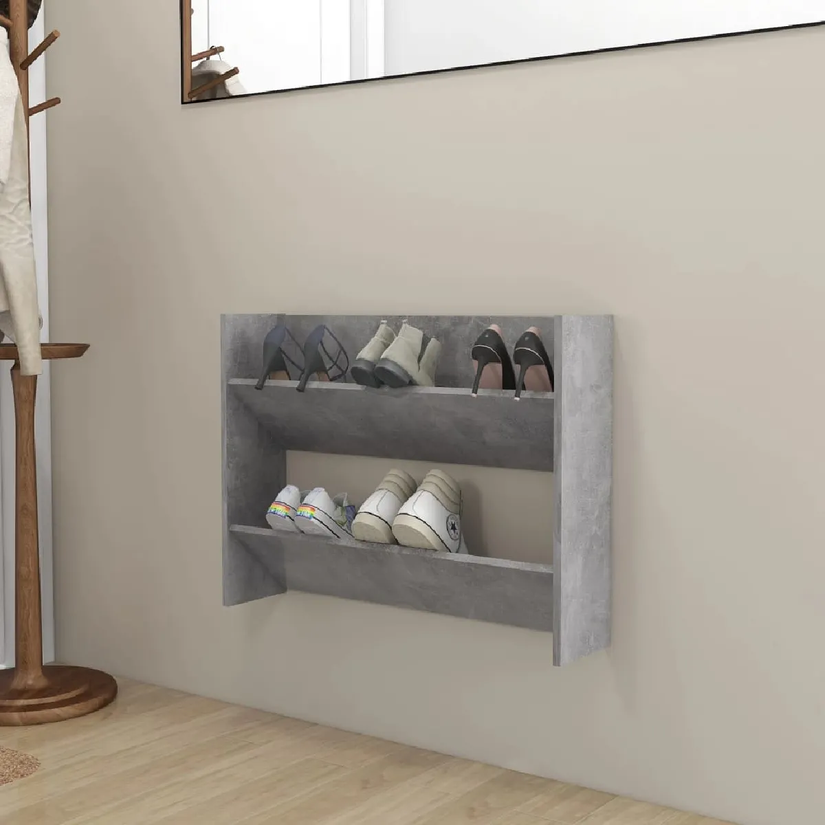Non Communiqué Gris Vidaxl Wandschoenenkast 80X18x60 Cm Bewerkt Hout Betongrijs806749 - Image 3