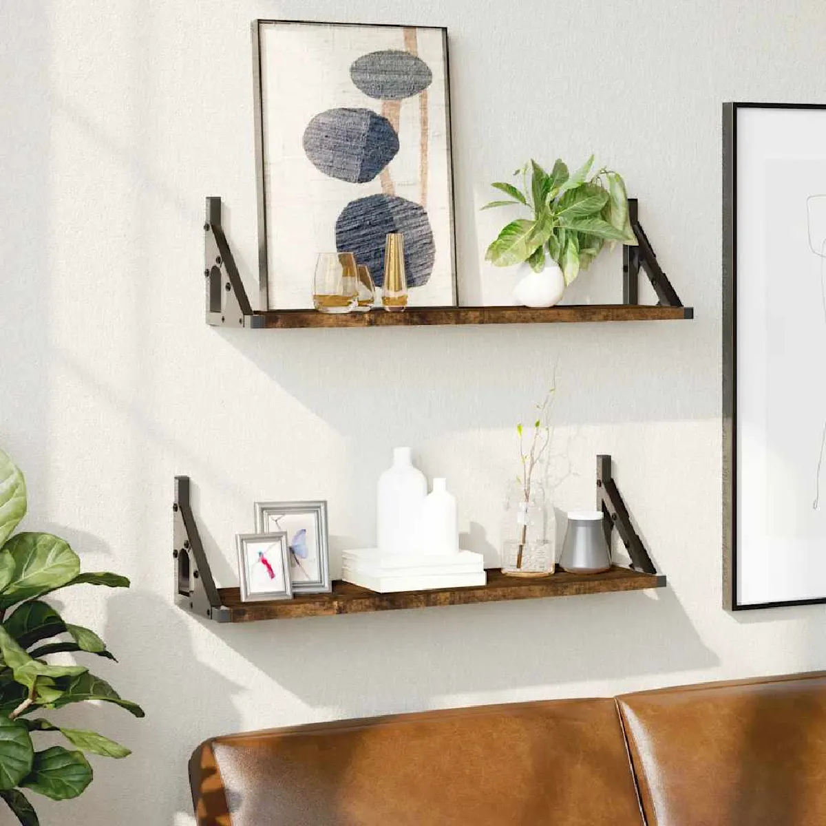 vidaXL Étagères Murales 2 pcs Chêne Fumé - vue 2