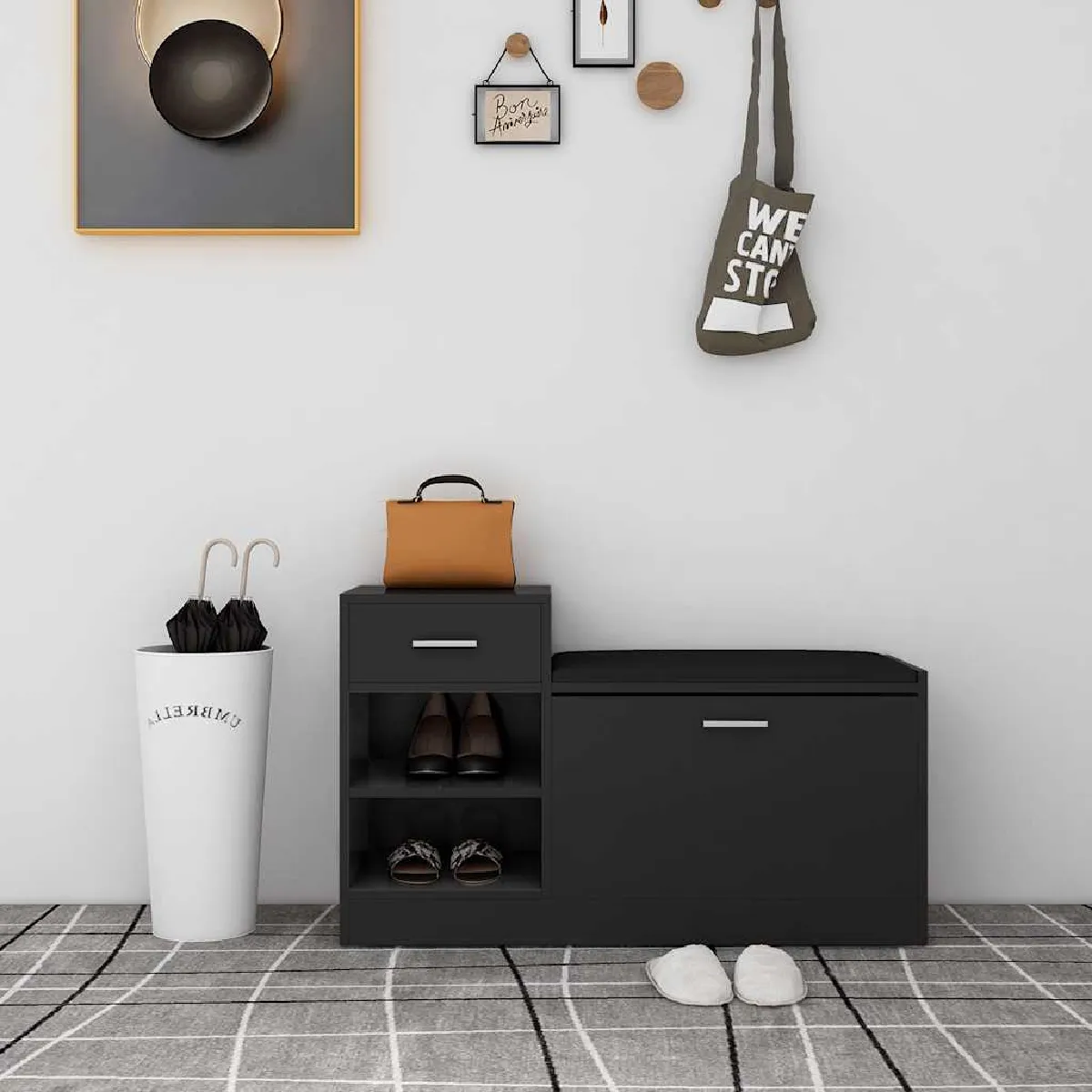 Vidaxl Noir Banc À Chaussures