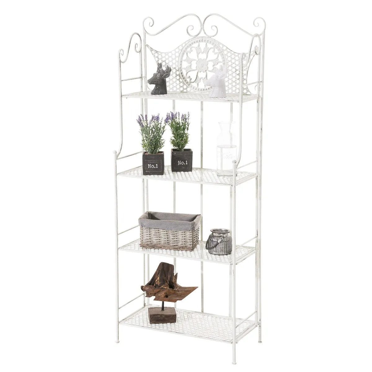 Decoshop26 Étagère plantes 4 niveaux - Blanc vieilli Decoshop26 Étagère plantes 4 niveaux - Blanc vieilli
