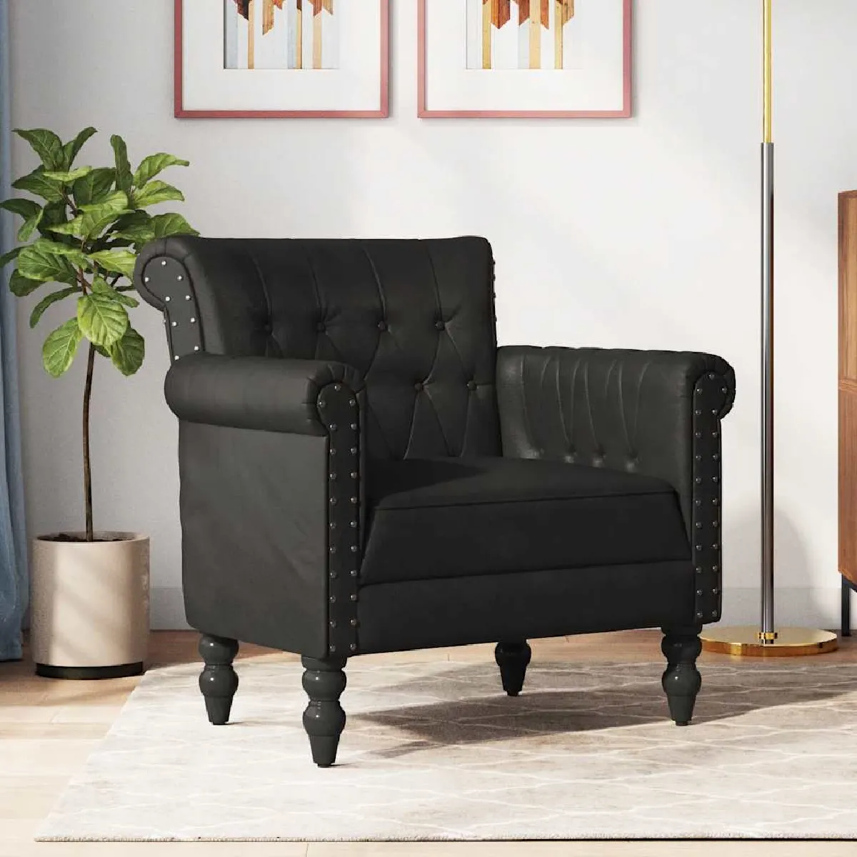 Non Communiqué Noir Fauteuil Cuir De Chèvre Véritable - Image 3
