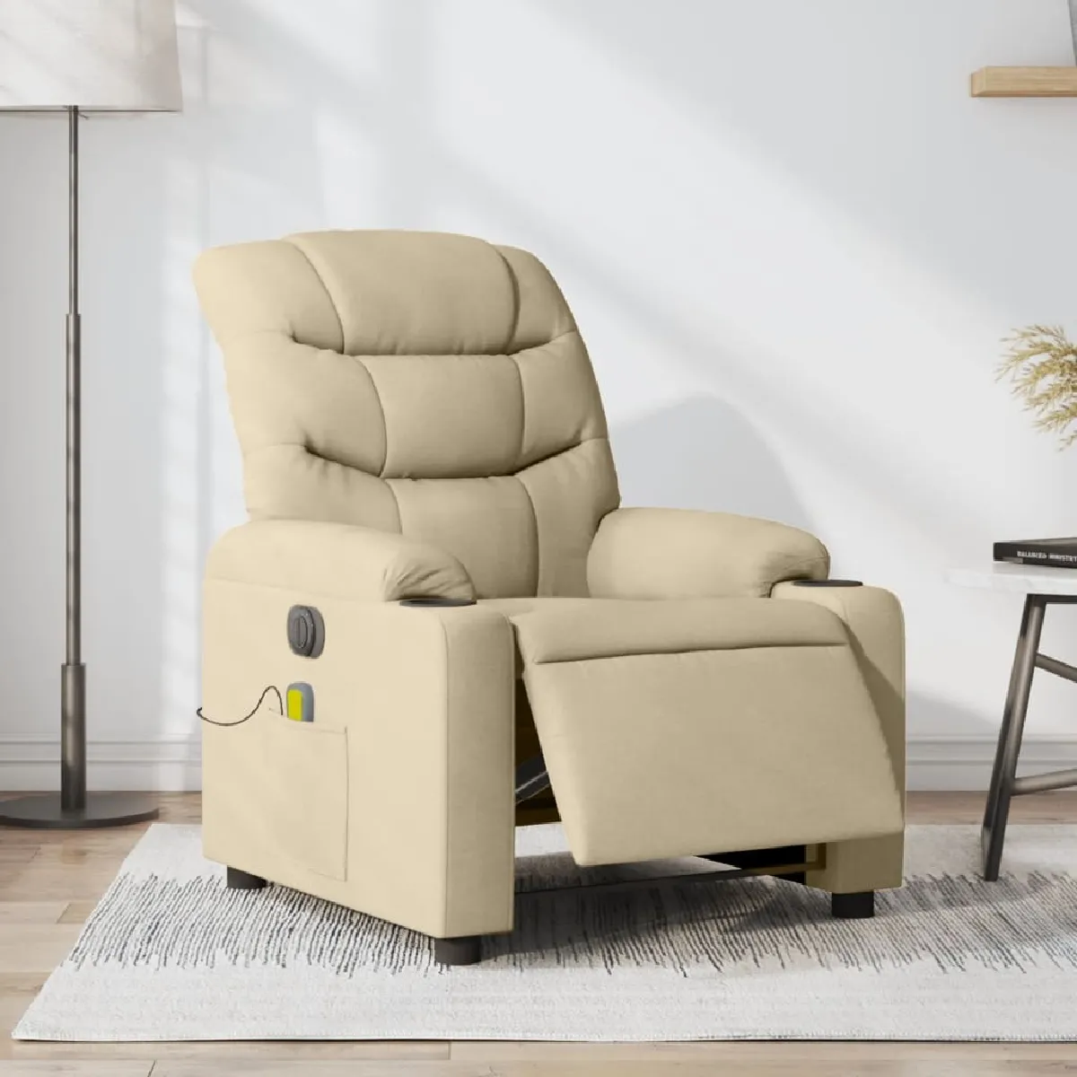 Non Communiqué Beige Vidaxl Fauteuil De Massage, Relaxation Électrique Réglable Tissu Crème - Image 3