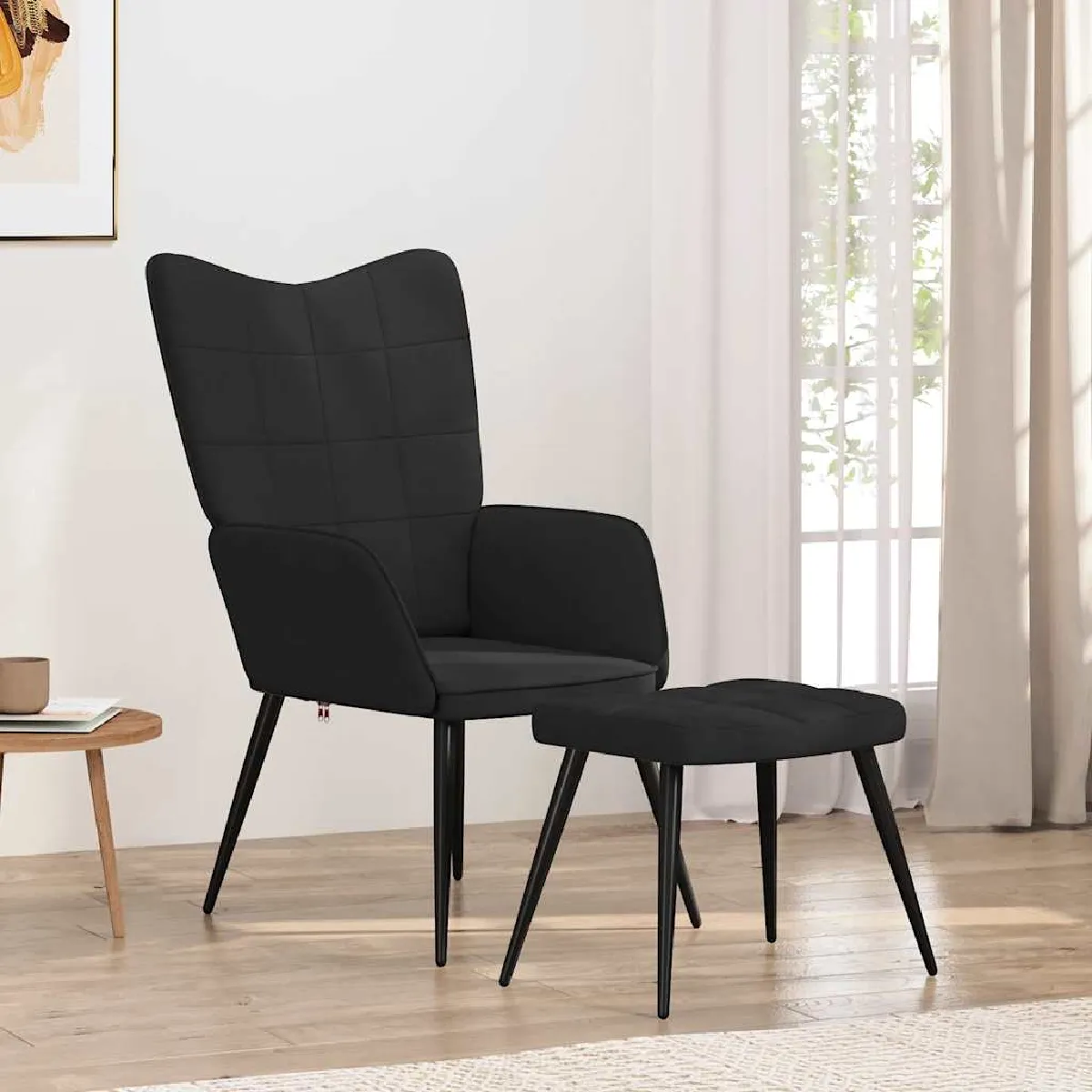 VIDAXL - Fauteuil de salon avec repose-pieds - Noir - Image 2