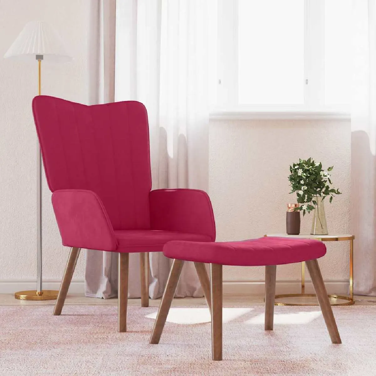 vidaXL - Fauteuil de relaxation avec repose-pied - Velours - Rouge - Image 2