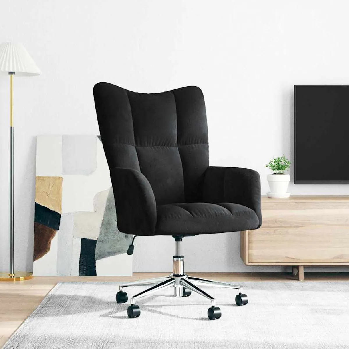 Non Communiqué Noir Chaise De Relaxation Velours - Image 3