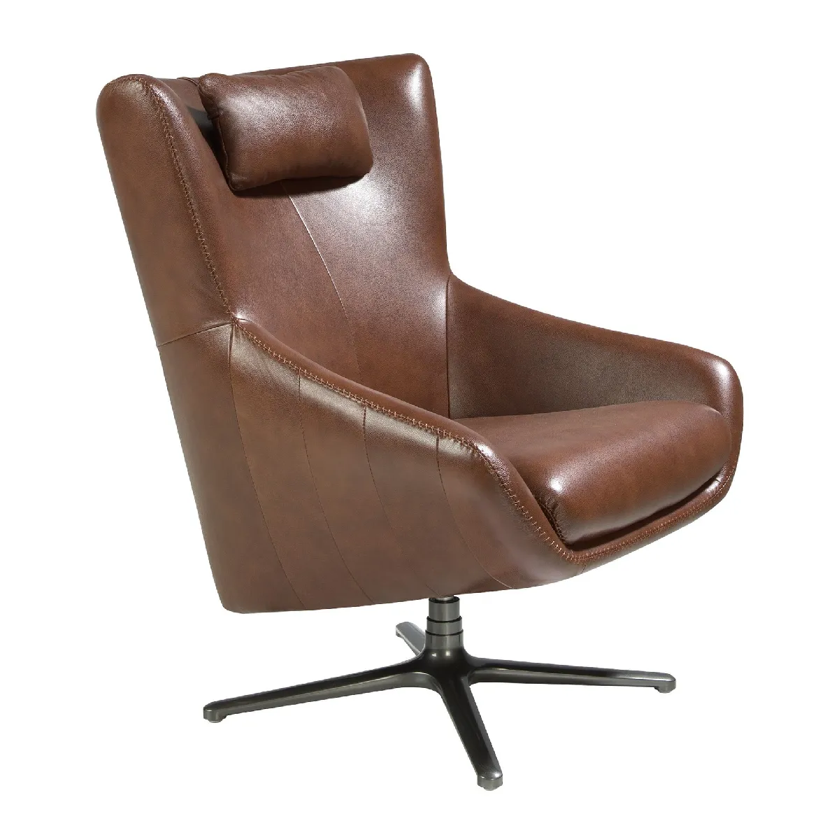 Fauteuil pivotant en cuir brun cognac Fauteuil pivotant en cuir brun cognac