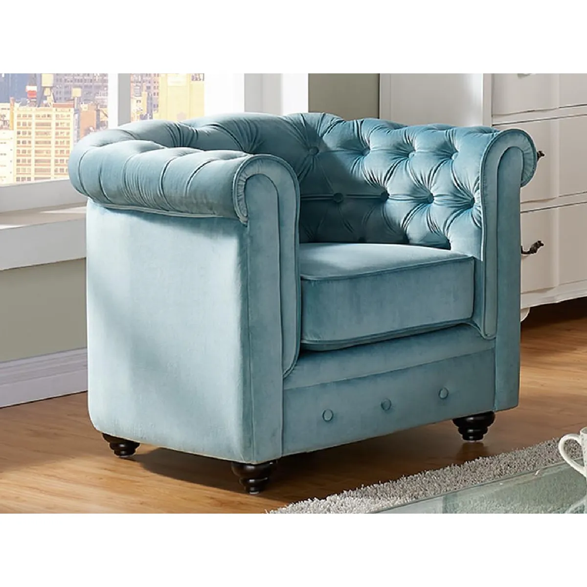 VENTE-UNIQUE Fauteuil CHESTERFIELD - Bleu pastel
