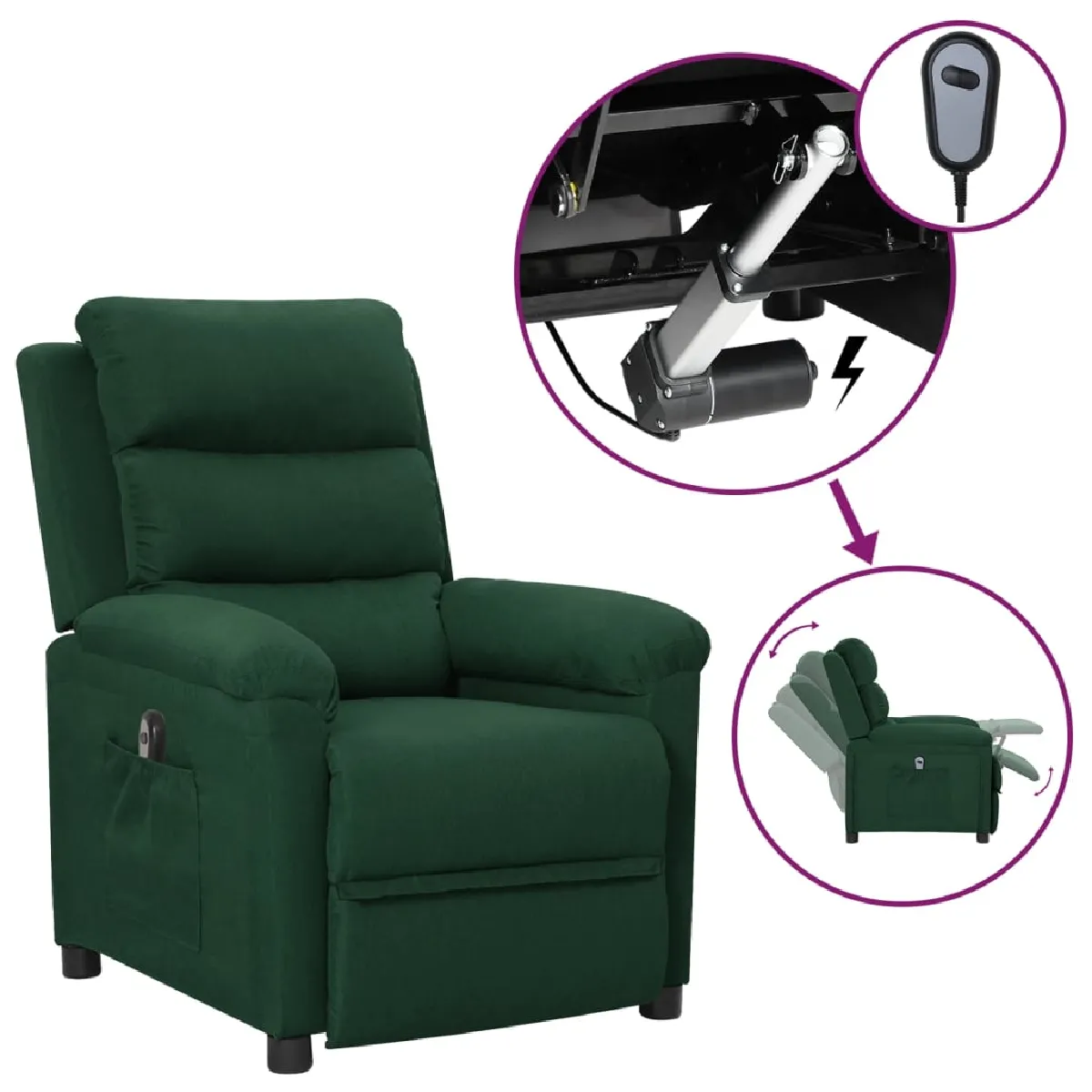 vidaXL Fauteuil inclinable électrique - Vert foncé