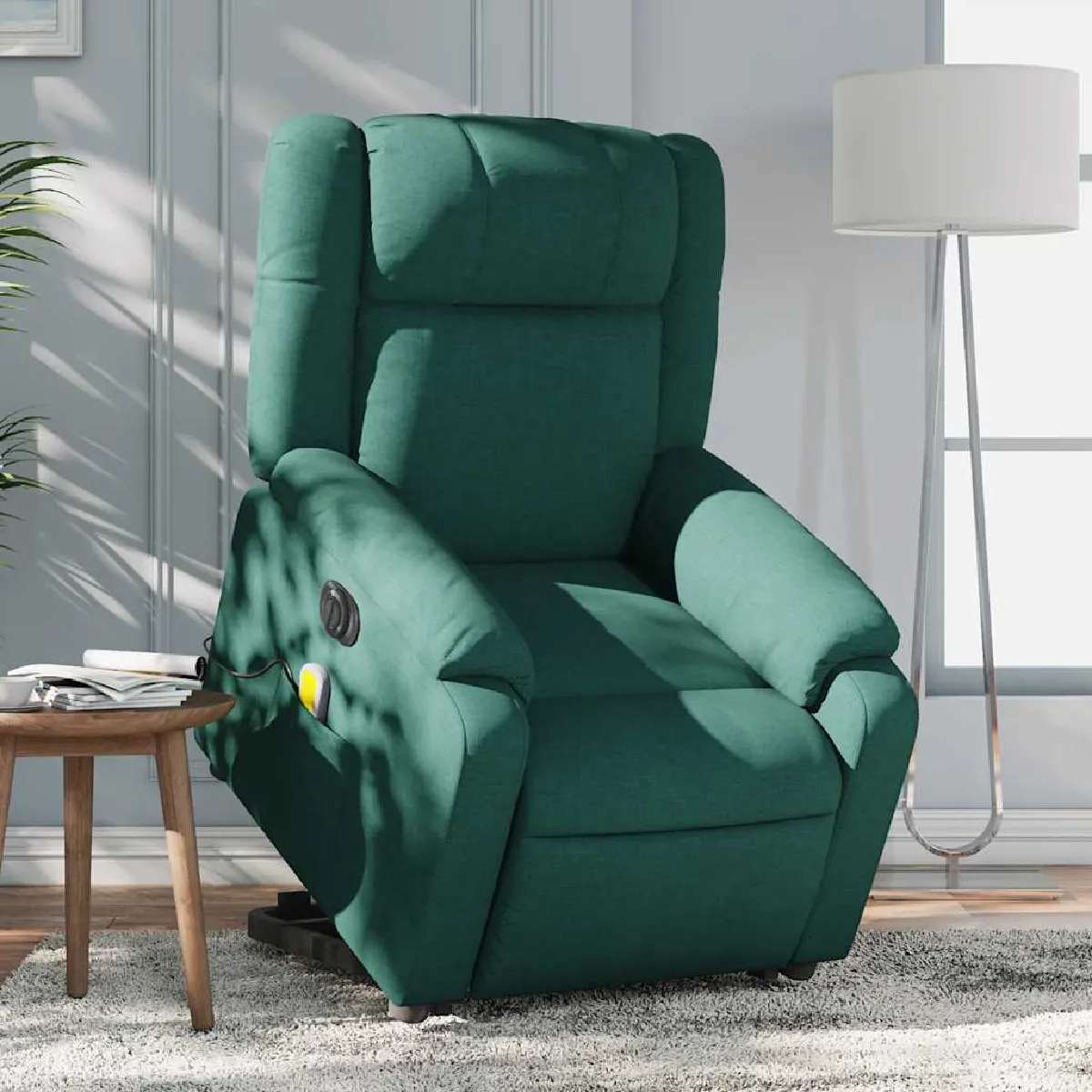Vidaxl Vert Fauteuil Inclinable De Massage Électrique Foncé Tissu