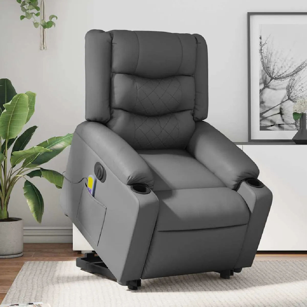 Non Communiqué Gris Vidaxl Fauteuil De Relaxation, Massage, Inclinable Électrique Similicuir - Image 3