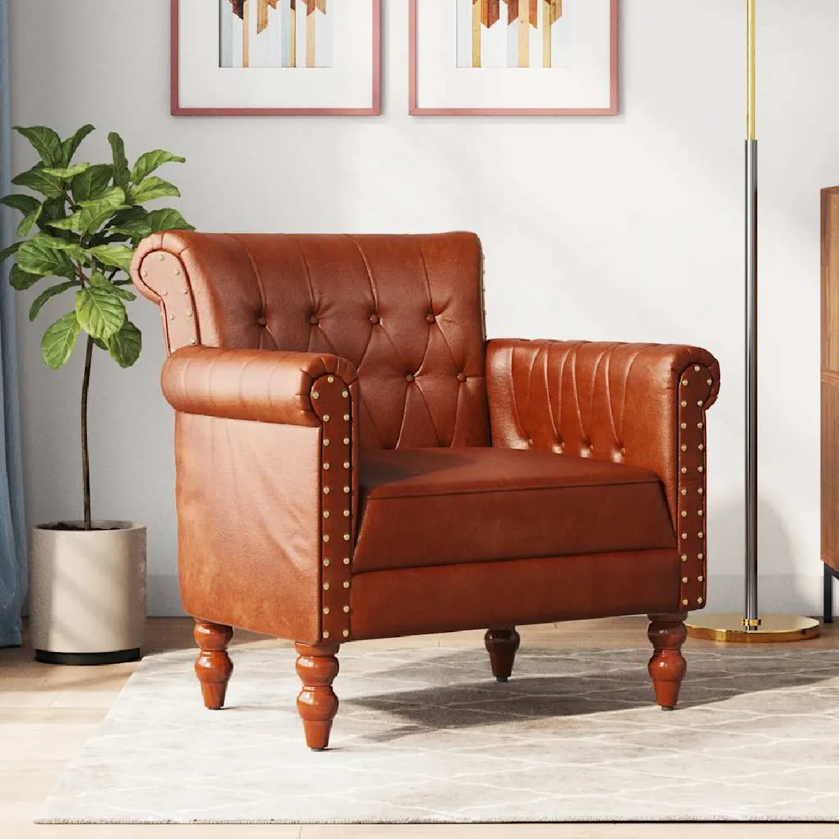 Vidaxl Marron Fauteuil Cuir De Chèvre Véritable - Image 3