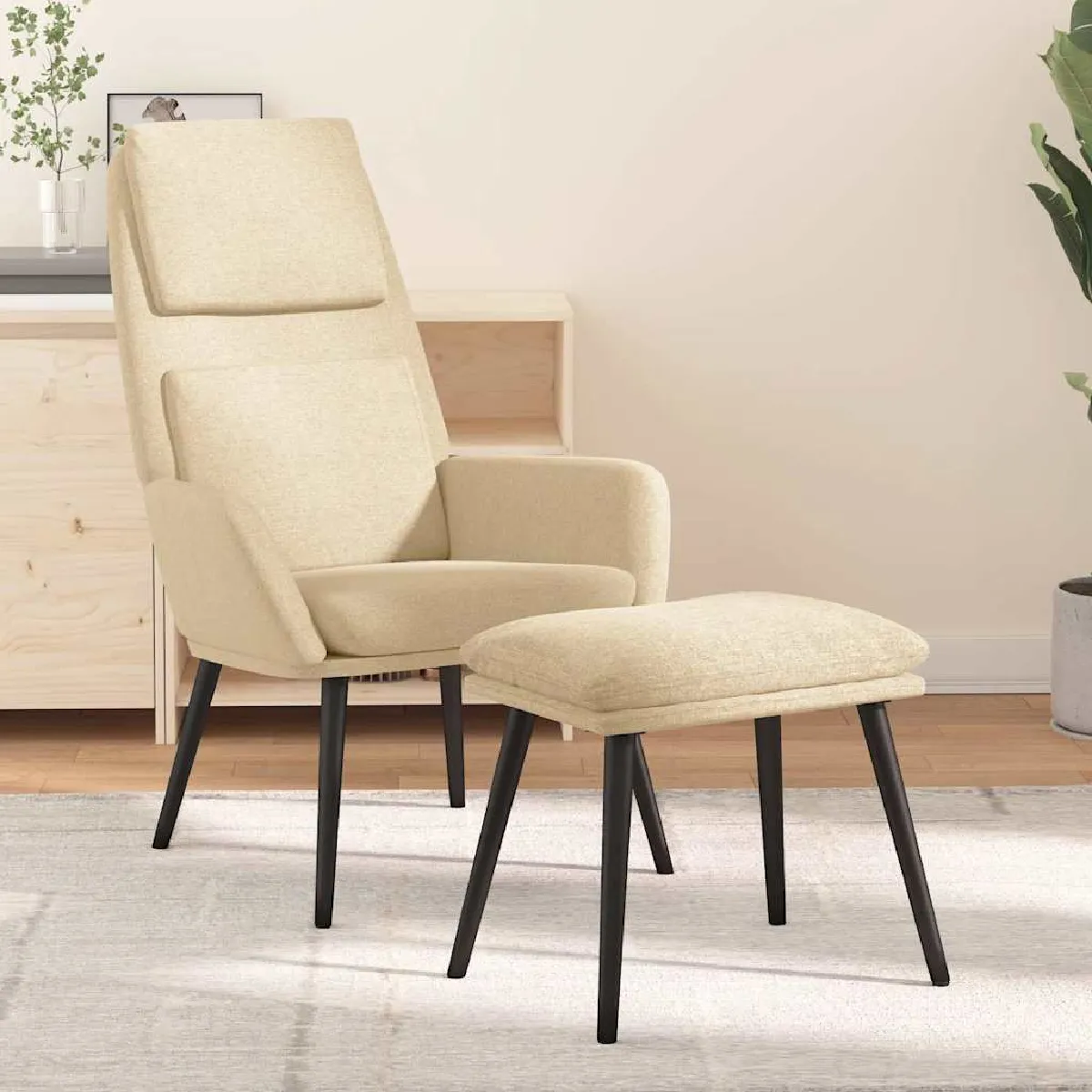 Vidaxl Chaise De Relaxation Avec Tabouret Crème Tissu