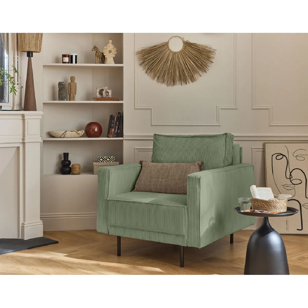 Lisa design fauteuil Charlie en velours côtelé - Vert Lisa design fauteuil Charlie en velours côtelé - Vert