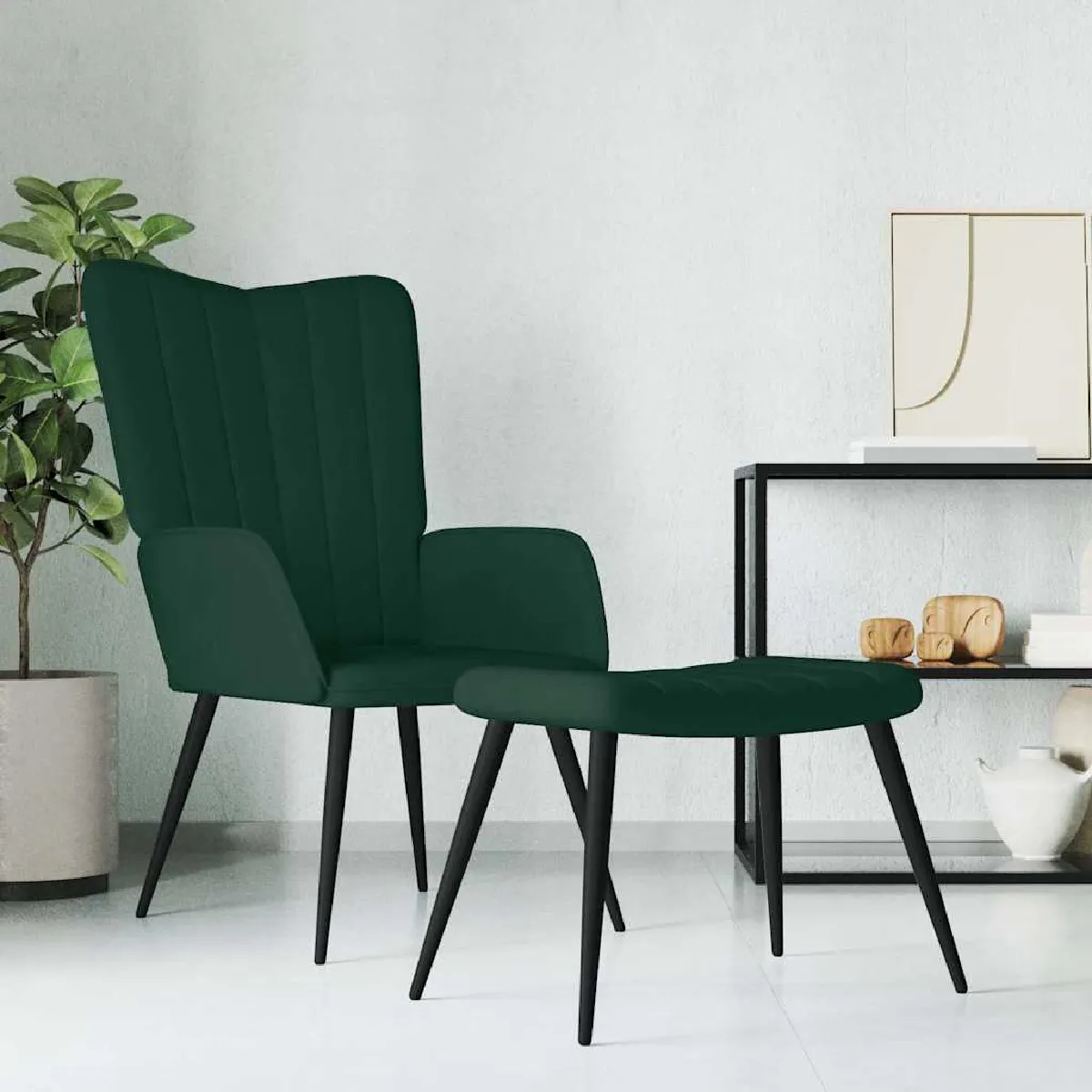 Vidaxl Vert Chaise Relaxation Avec Tabouret - Foncé