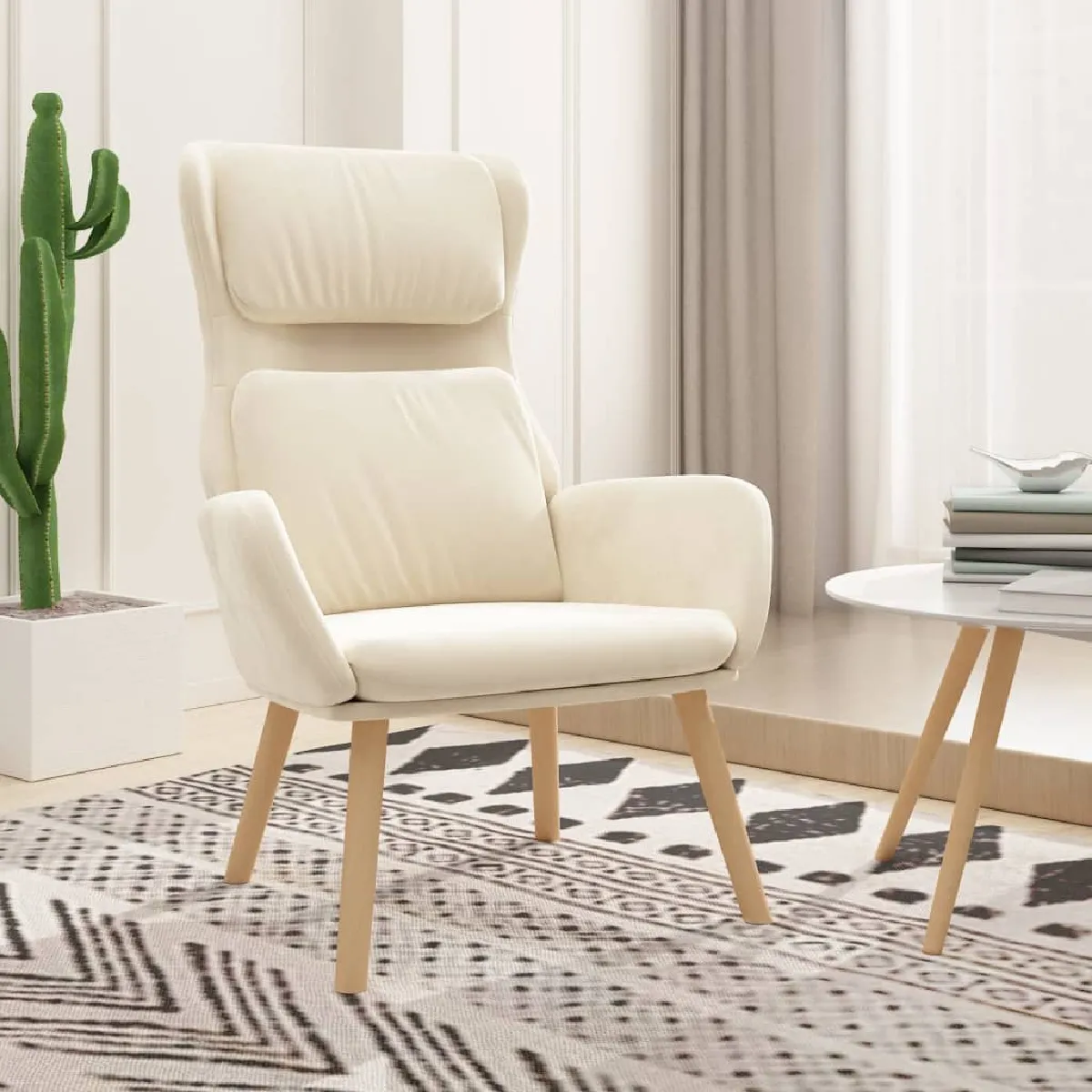 vidaXL Chaise de relaxation Velours Crème - vue 8