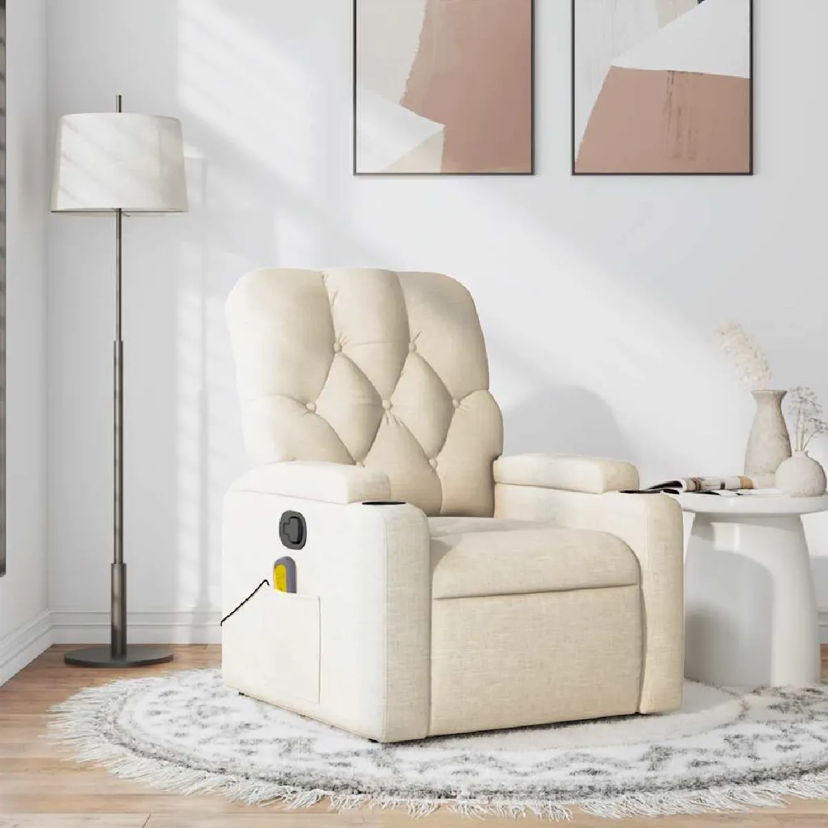 Vidaxl Fauteuil De Massage, Relaxation Tissu Crème - Image 3
