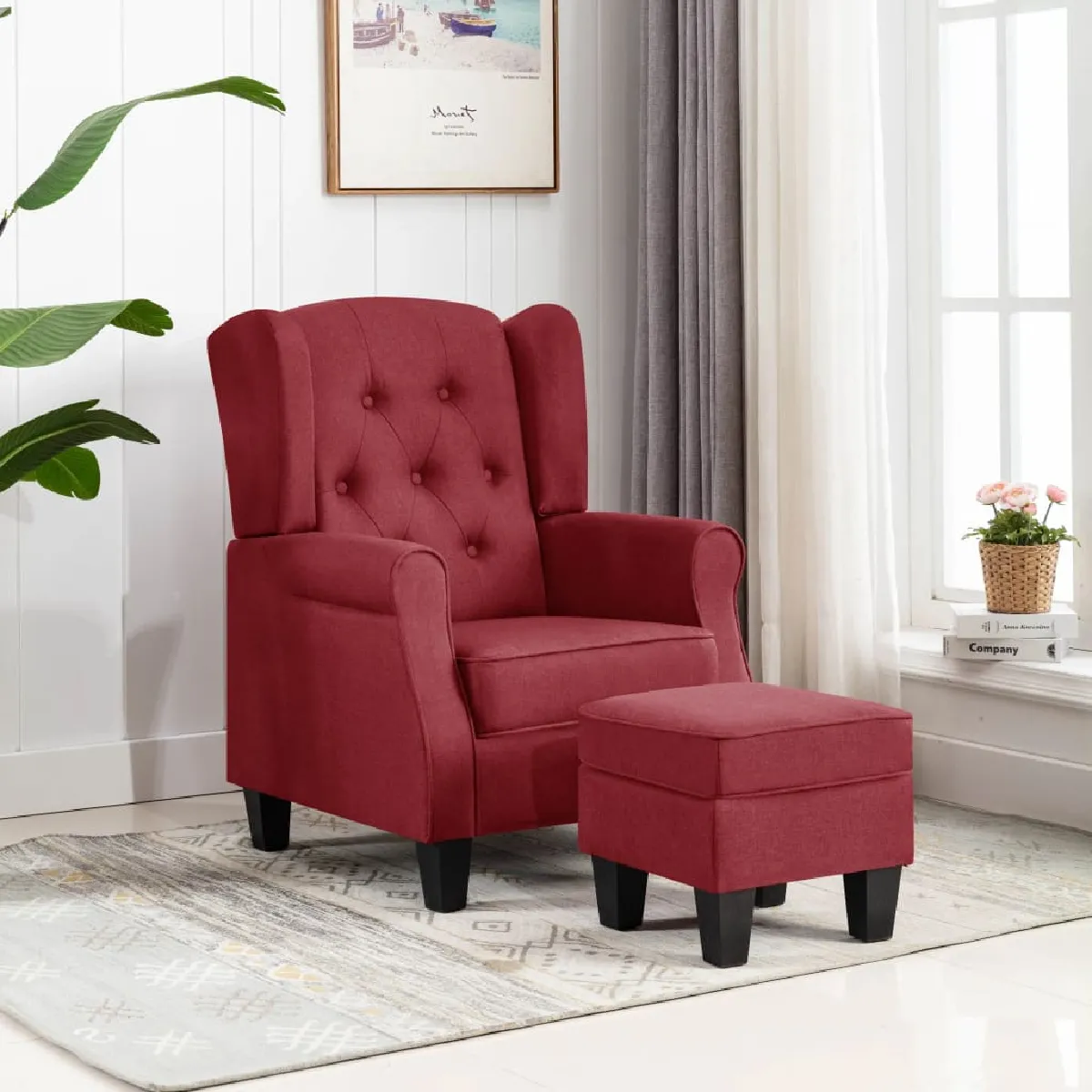 vidaXL Fauteuil avec repose-pied - Rouge bordeaux
