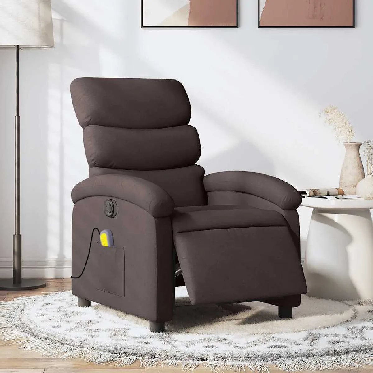 Vidaxl Marron Fauteuil Inclinable De Massage Foncé Tissu