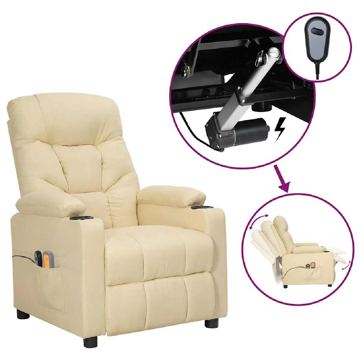 Non Communiqué Autre Vidaxl Fauteuil Électrique De Massage Crème Tissu - Image 3