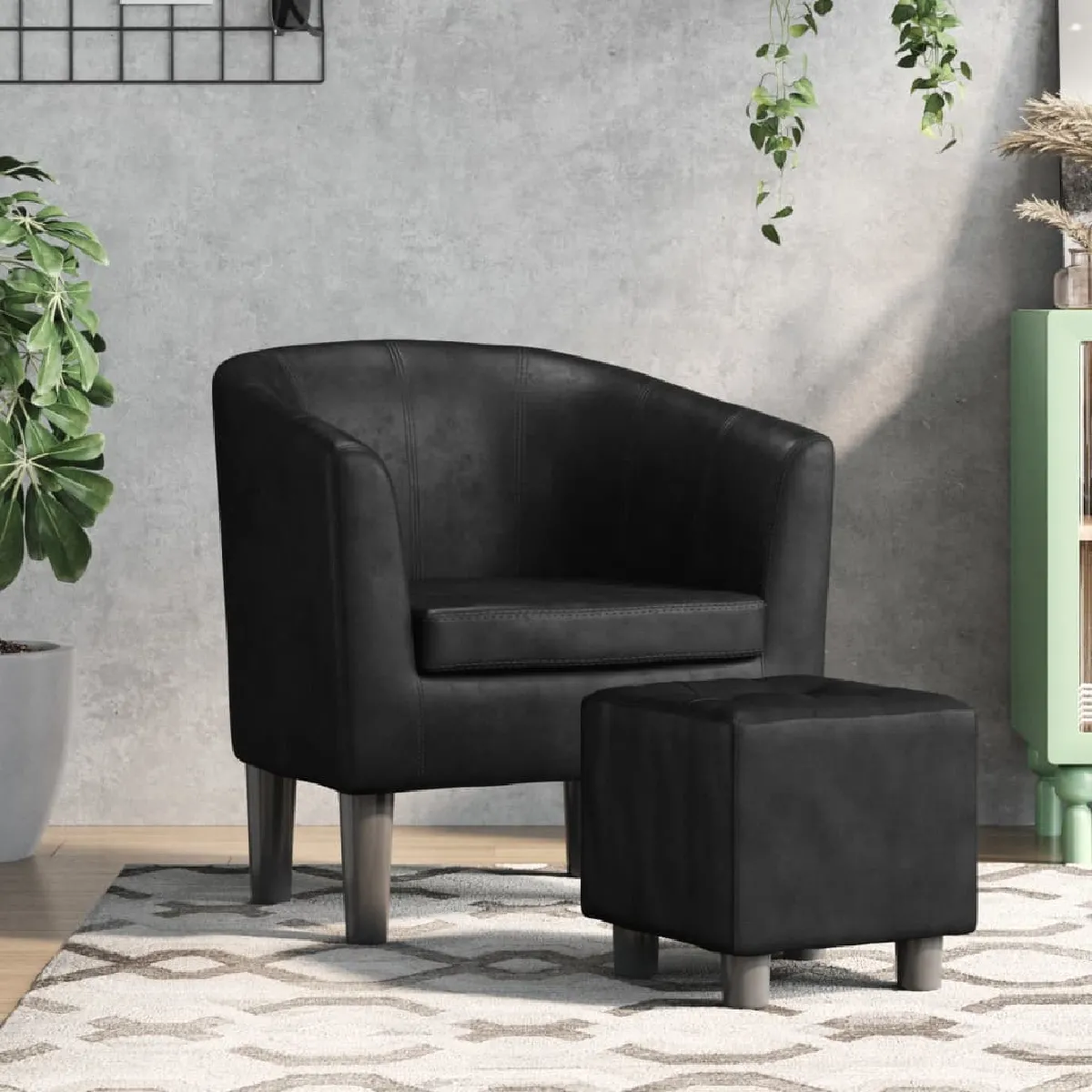 VIDAXL Fauteuil cabriolet et repose-pied noir similicuir