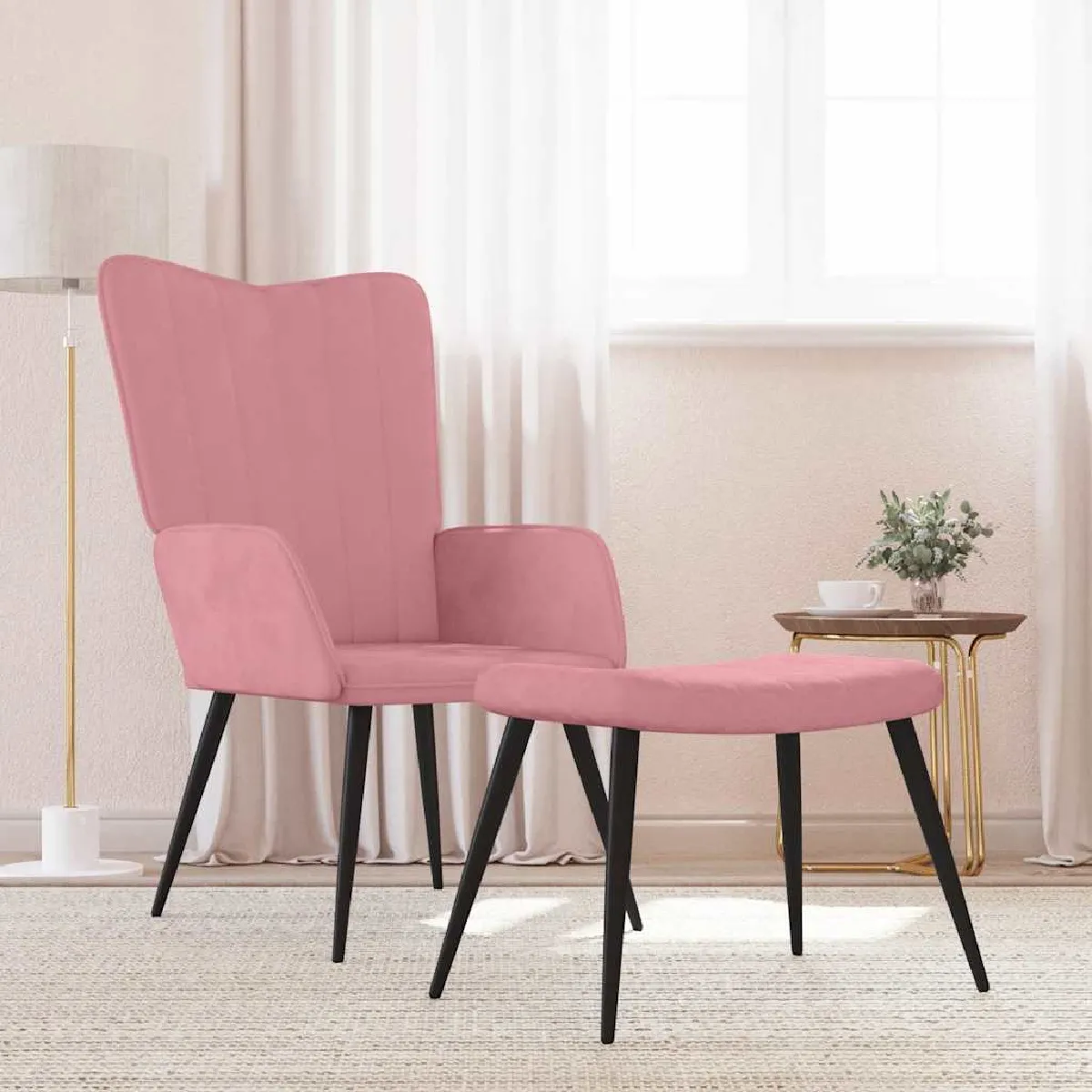 Vidaxl Rose Chaise De Relaxation Avec Tabouret