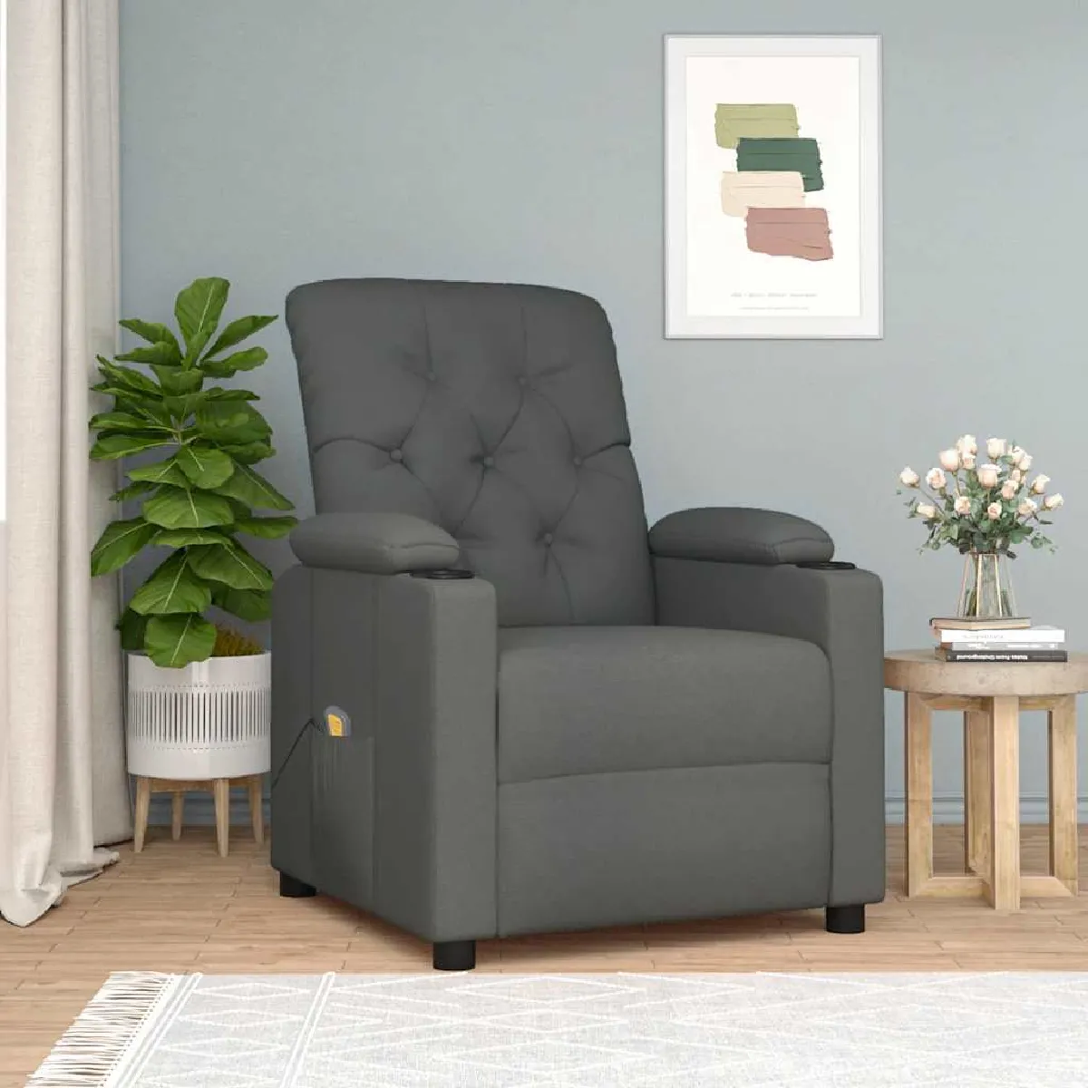 Vidaxl Gris Fauteuil Manuel Foncé