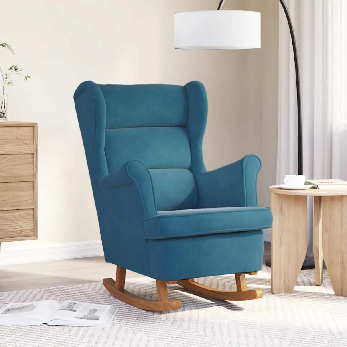 Non Communiqué Bleu Vidaxl Fauteuil À Basculemet Massief Rubberwood Poten Velours Blauw - Image 3