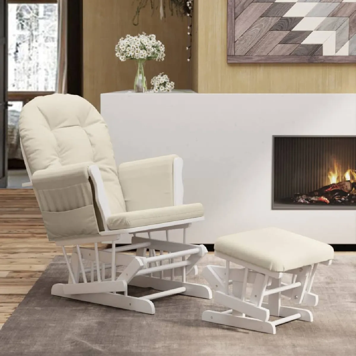 VidaXL Chaise berçante - Blanc crème