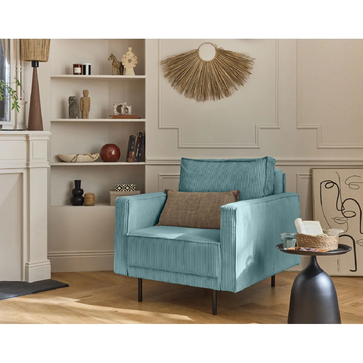 Lisa design Fauteuil Charlie en velours – Bleu Lisa design Fauteuil Charlie en velours – Bleu