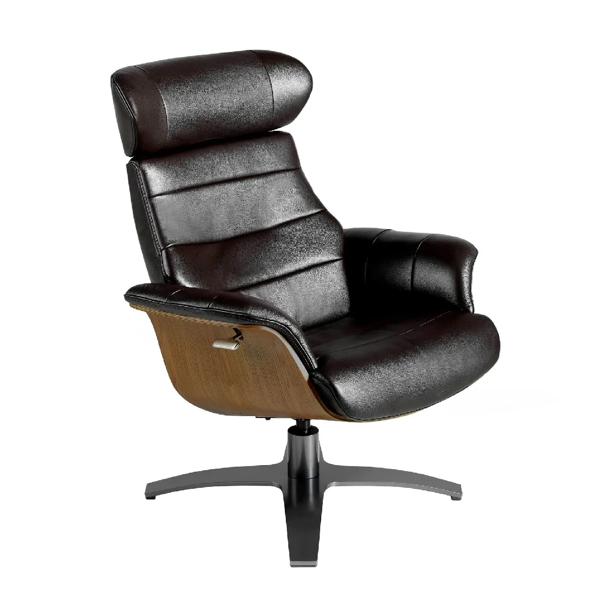 Fauteuil pivotant en cuir brun chocolat