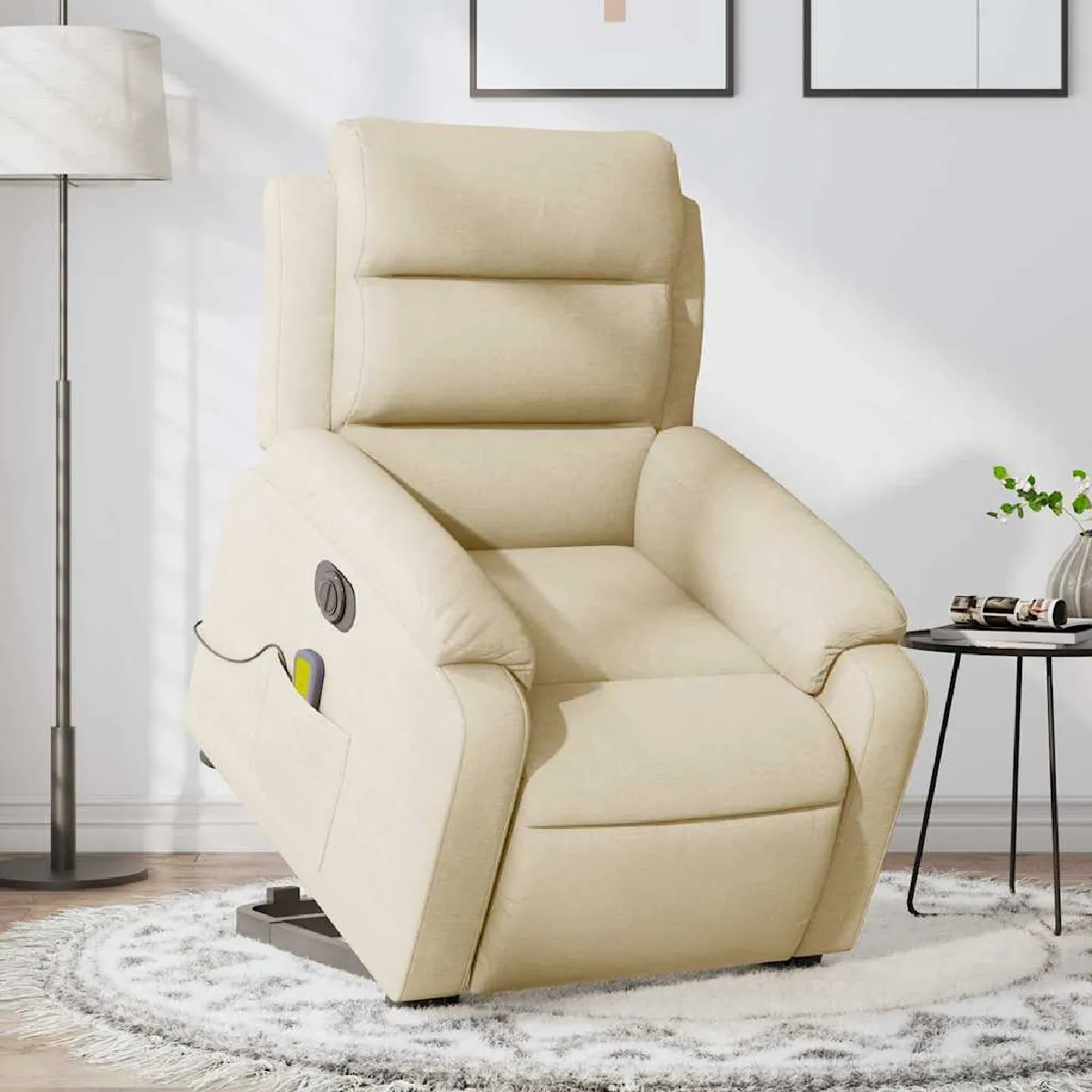vidaXL Fauteuil Relax Crème Tissu - vue 2