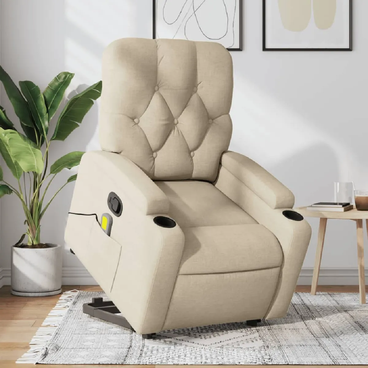 Vidaxl Fauteuil De Massage, Relaxation Tissu Crème - Image 3