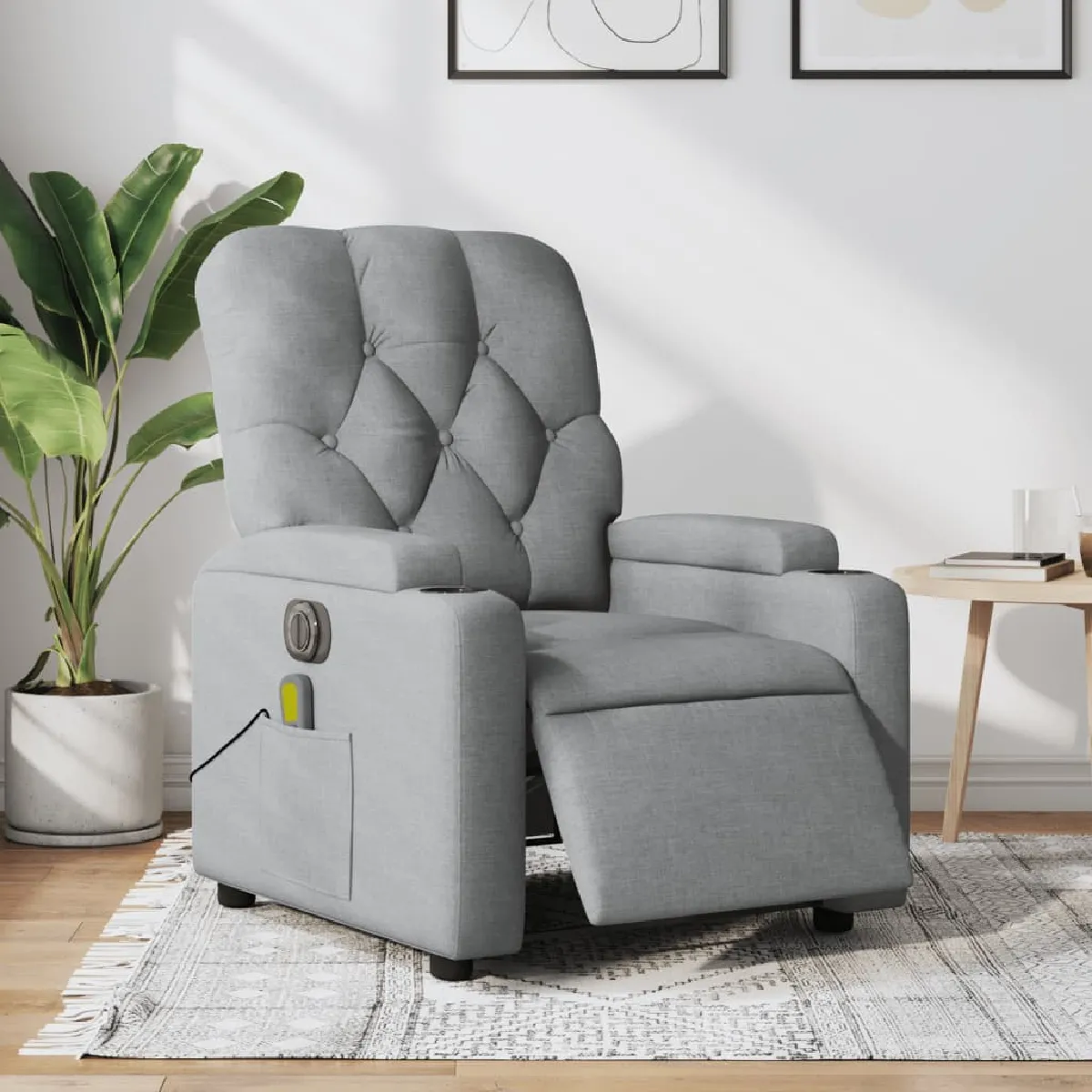 Vidaxl Gris/Clair Fauteuil De Massage, Relaxation Électrique Réglable Tissu - Image 3