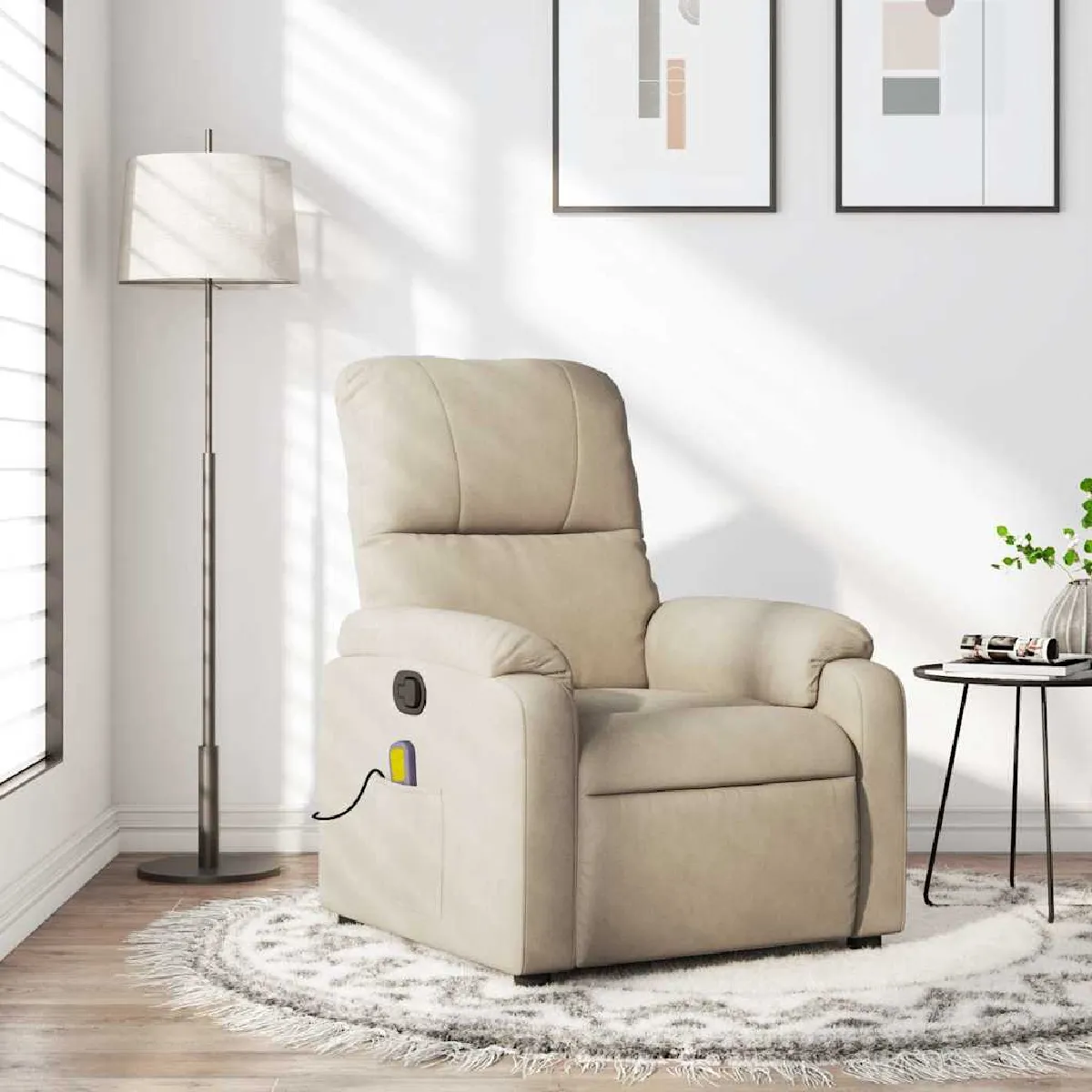 Vidaxl Fauteuil De Massage, Relaxation Tissu Microfibre Crème - Image 3