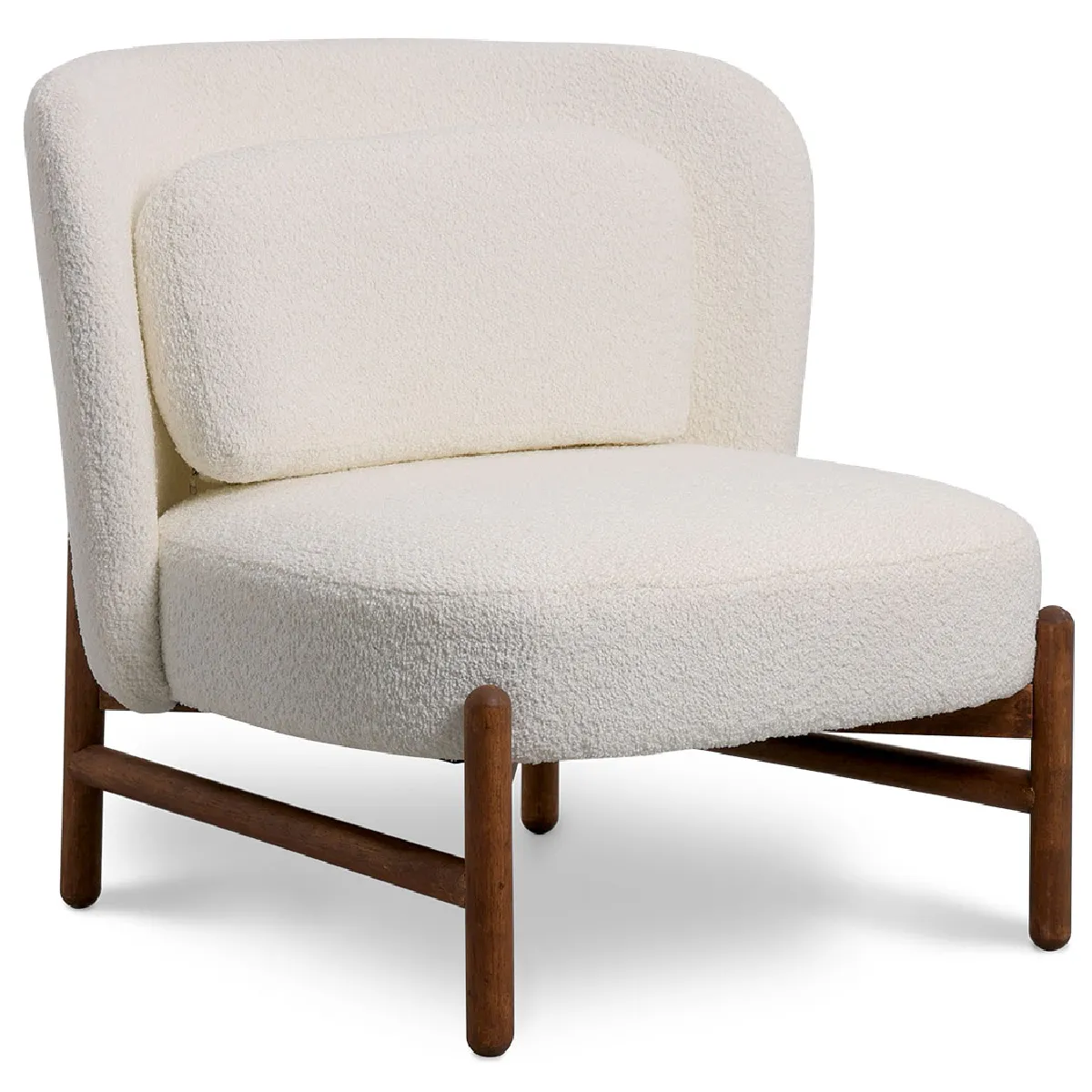Fauteuil en bois et en Bouclette Fausse Fourrure Tapissée - Boucles Blanches - Brina Blanc