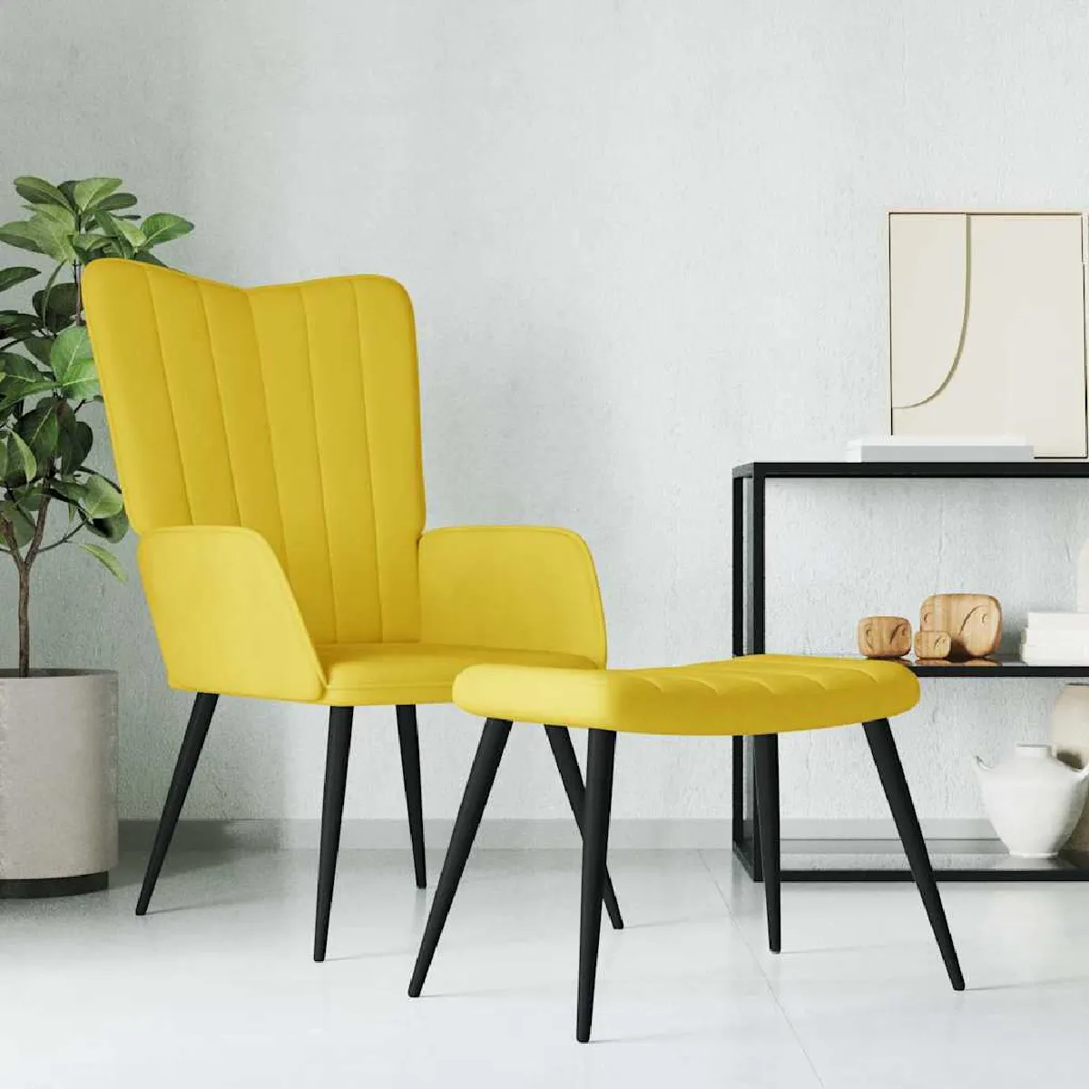 vidaXL Chaise de Relaxation avec Tabouret Jaune Velours - vue 3