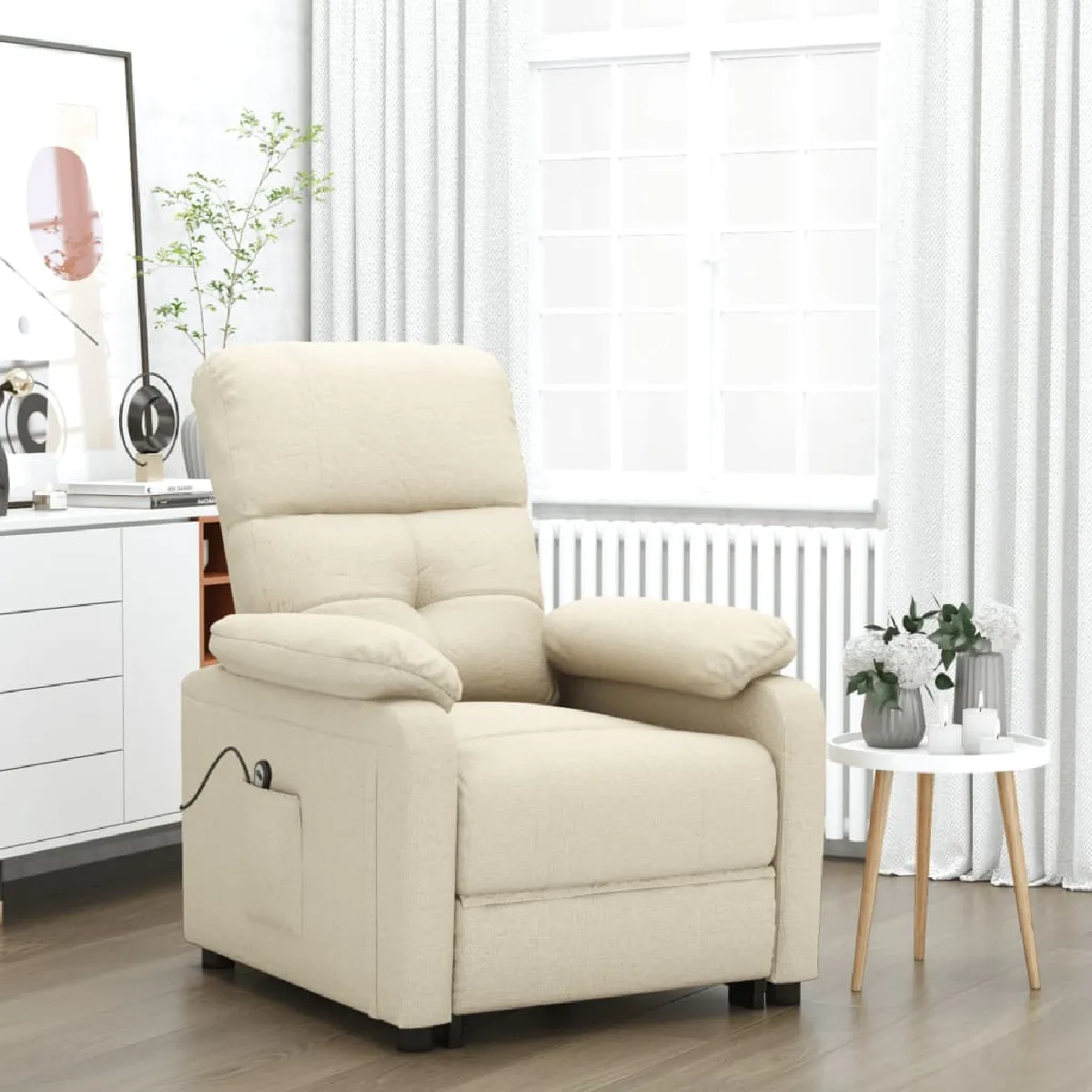 vidaXL Fauteuil inclinable électrique Crème Tissu - vue 3