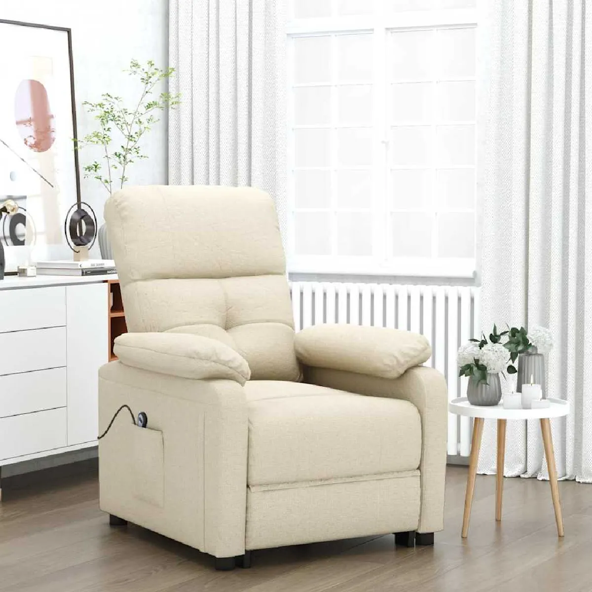 VIDAXL - Fauteuil de relaxation électrique - Inclinable - Crème - Image 2